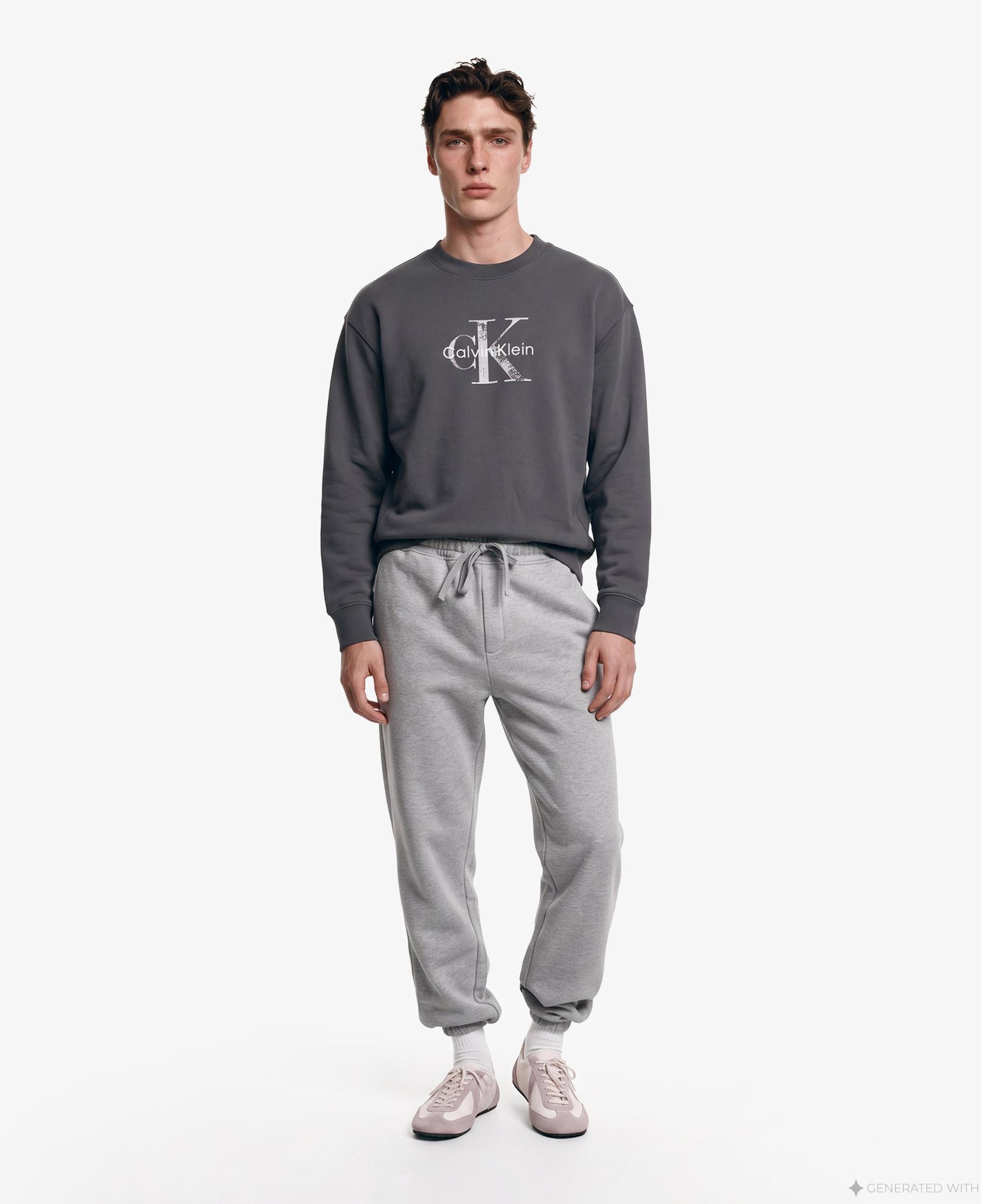 Calvin Klein Premium Terry Painted Monologo Erkek Gri Sweatshirt