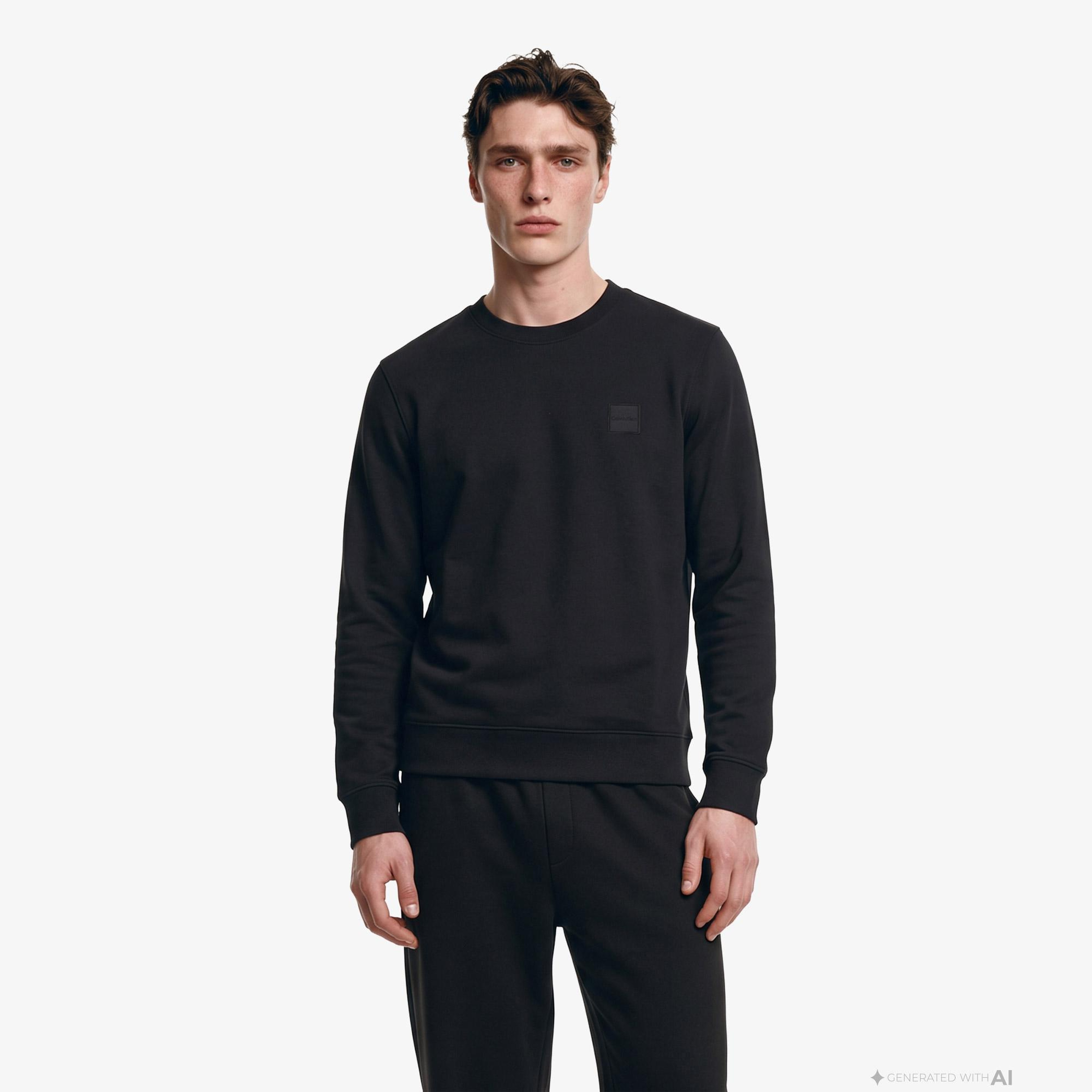 Calvin Klein Terry Rubber Badge Erkek Siyah Sweatshirt