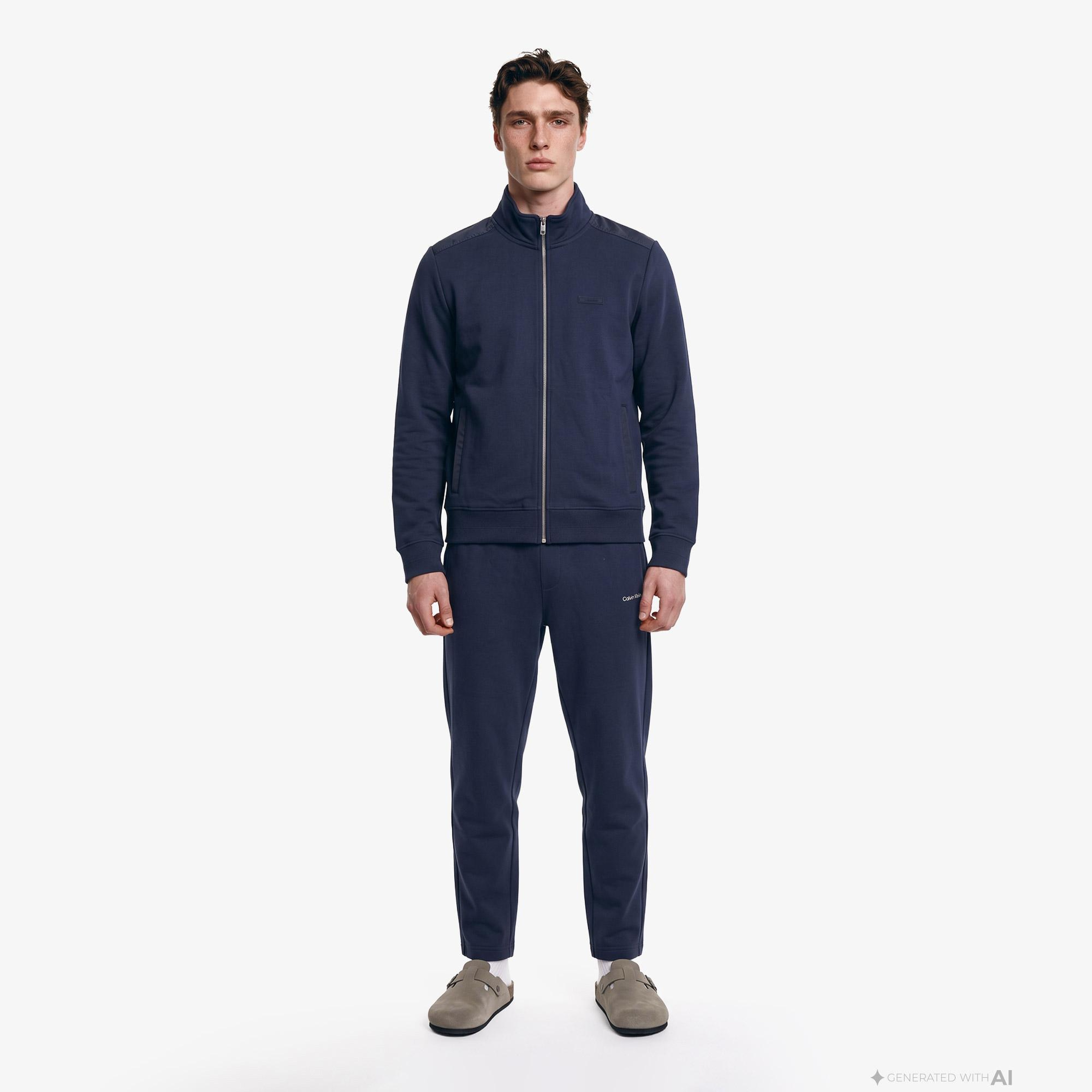 Calvin Klein Prime Terry Micro Logo Erkek Mavi Sweatshirt