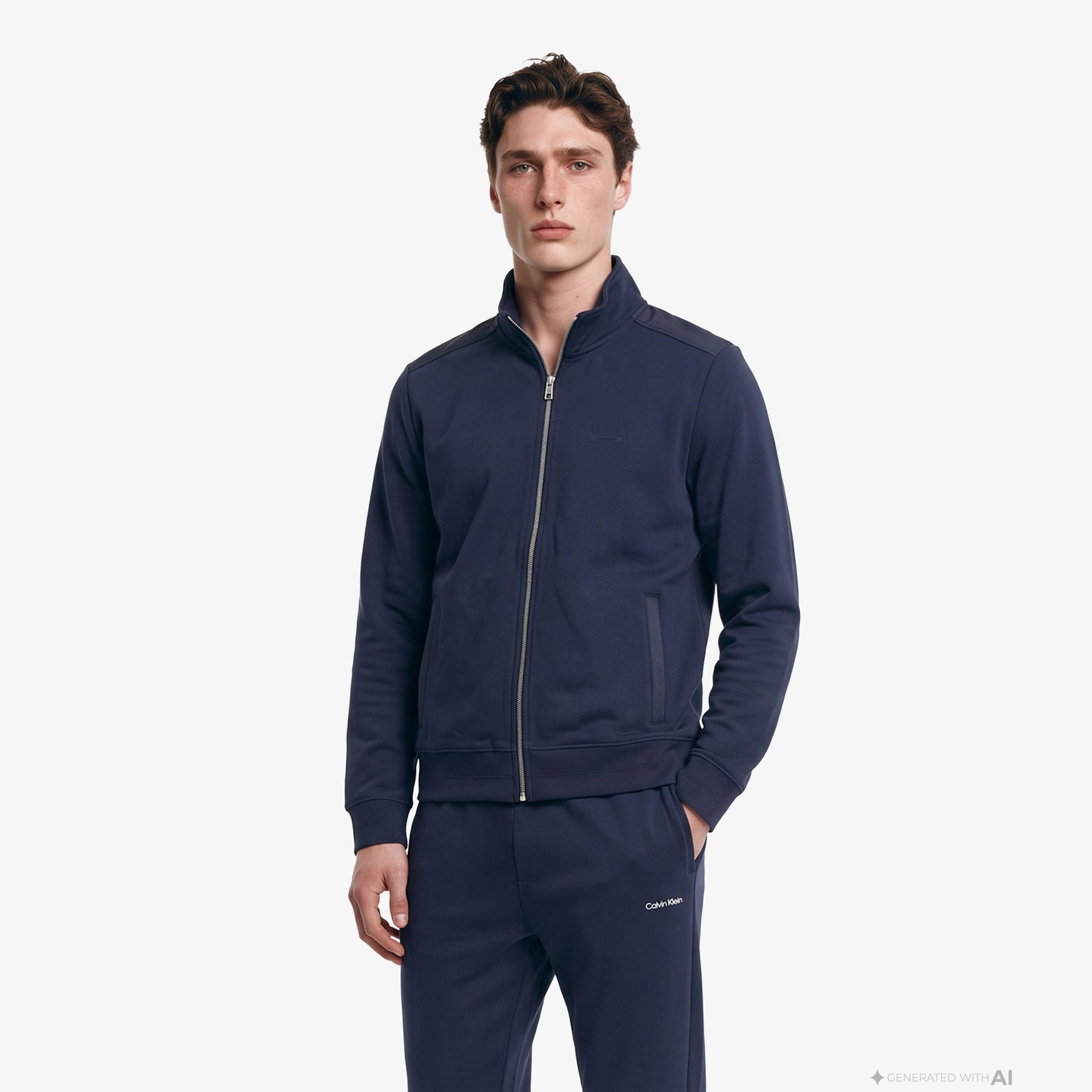 Calvin Klein Prime Terry Micro Logo Erkek Mavi Sweatshirt