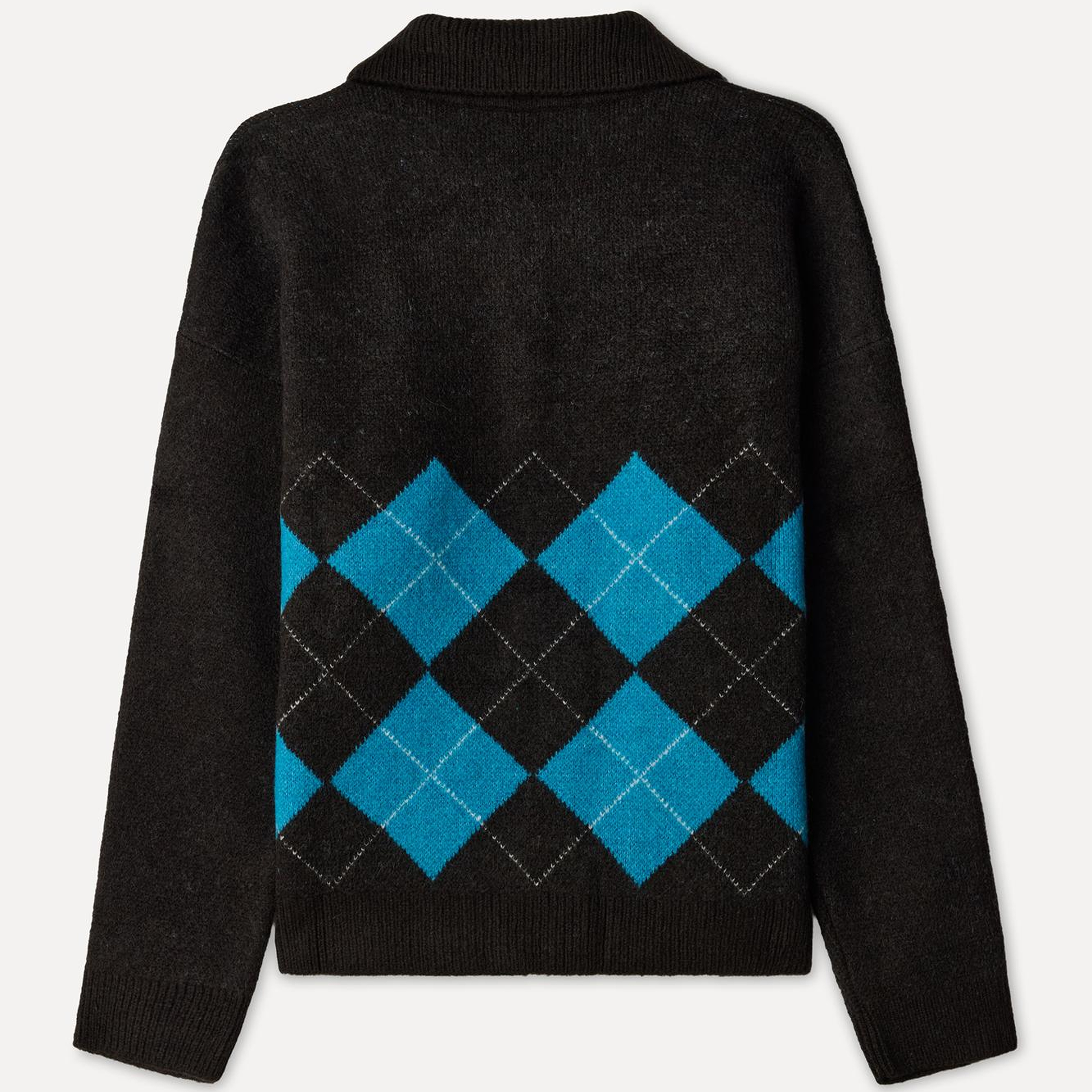 Kadın Kahverengi Baklava Desenli Loose Fit Polo Yaka Kazak