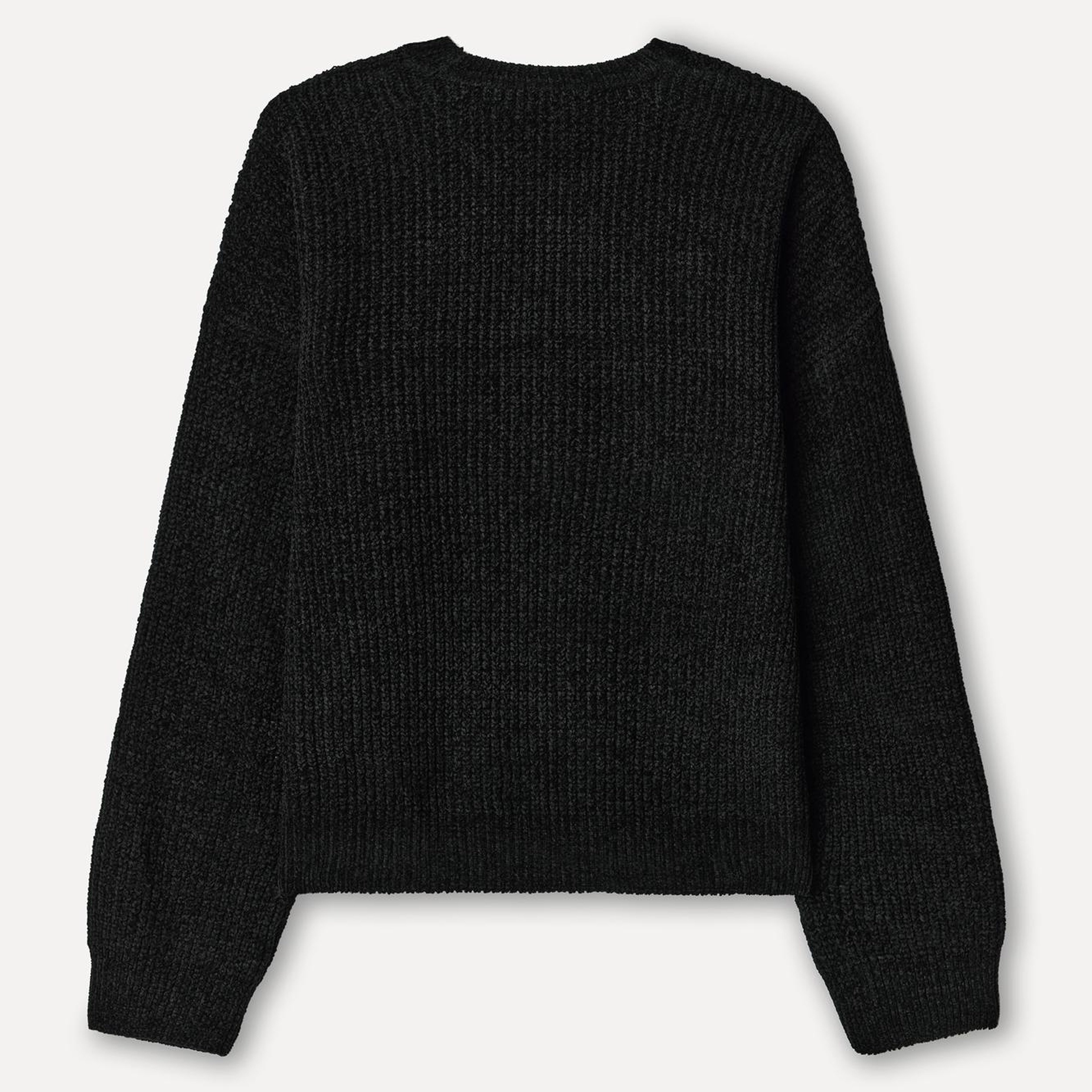 Kadın Siyah Loose Fit Bisiklet Yaka Kazak