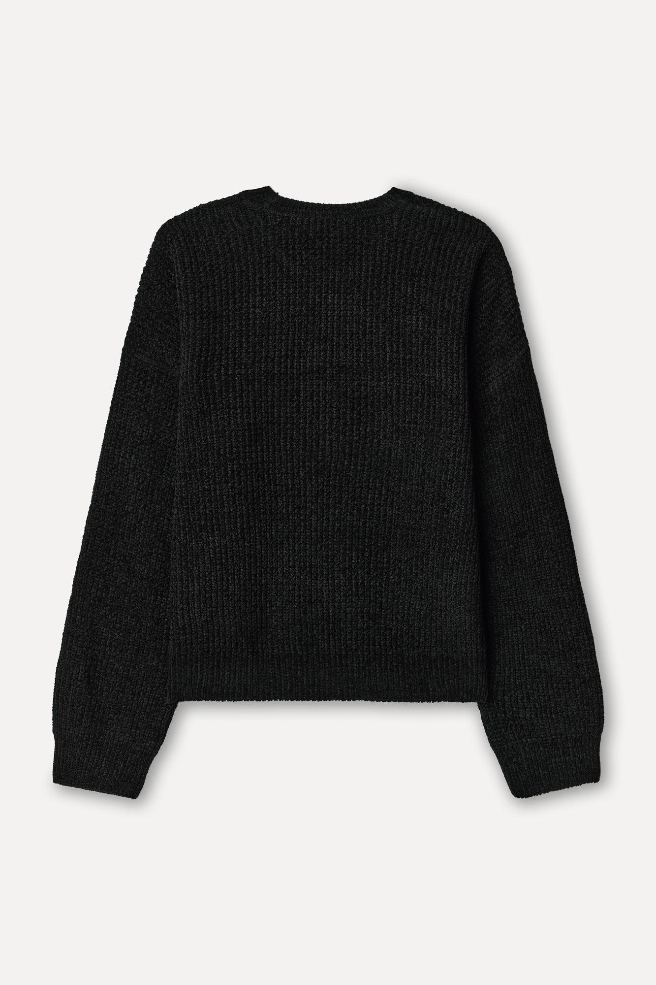 Kadın Siyah Loose Fit Bisiklet Yaka Kazak