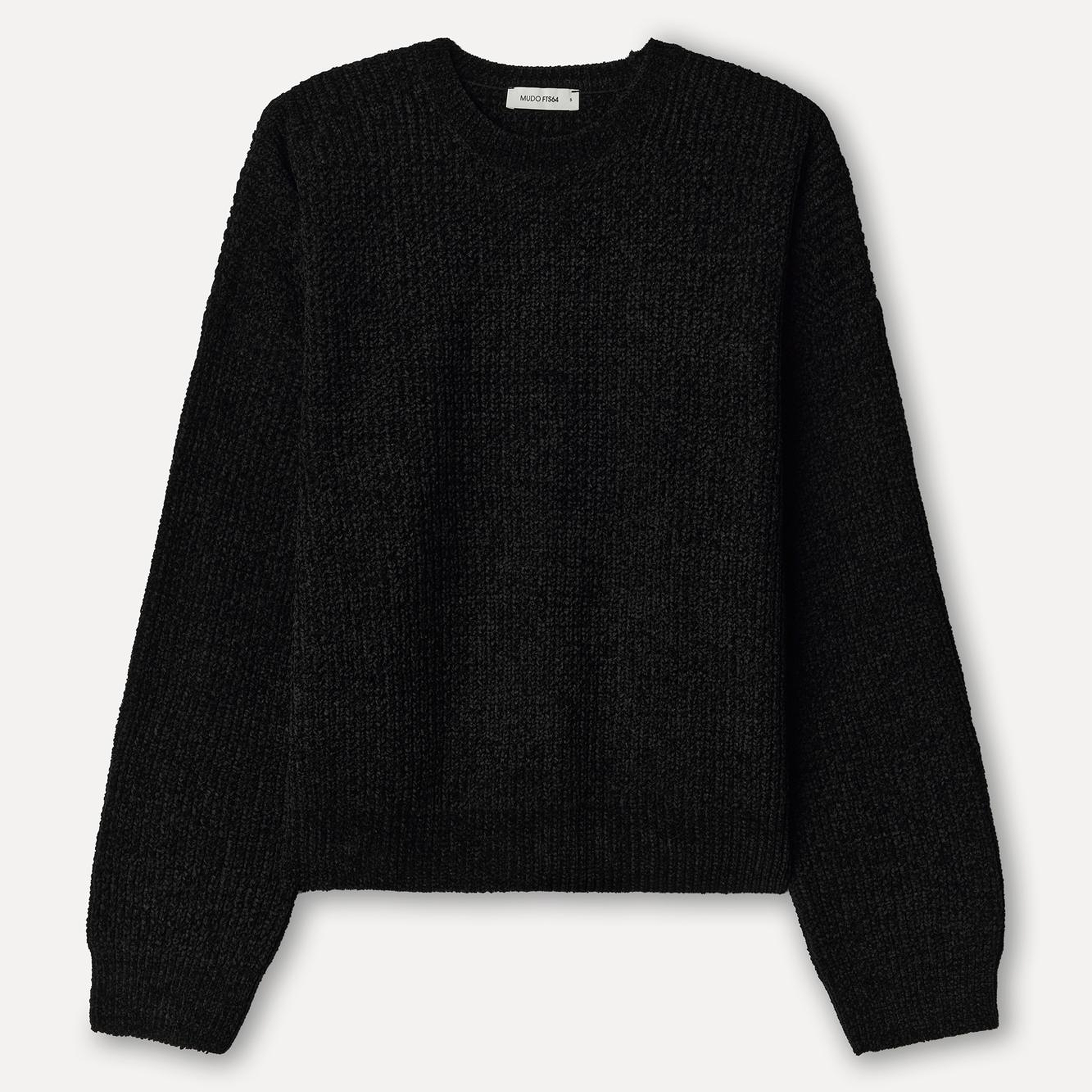 Kadın Siyah Loose Fit Bisiklet Yaka Kazak