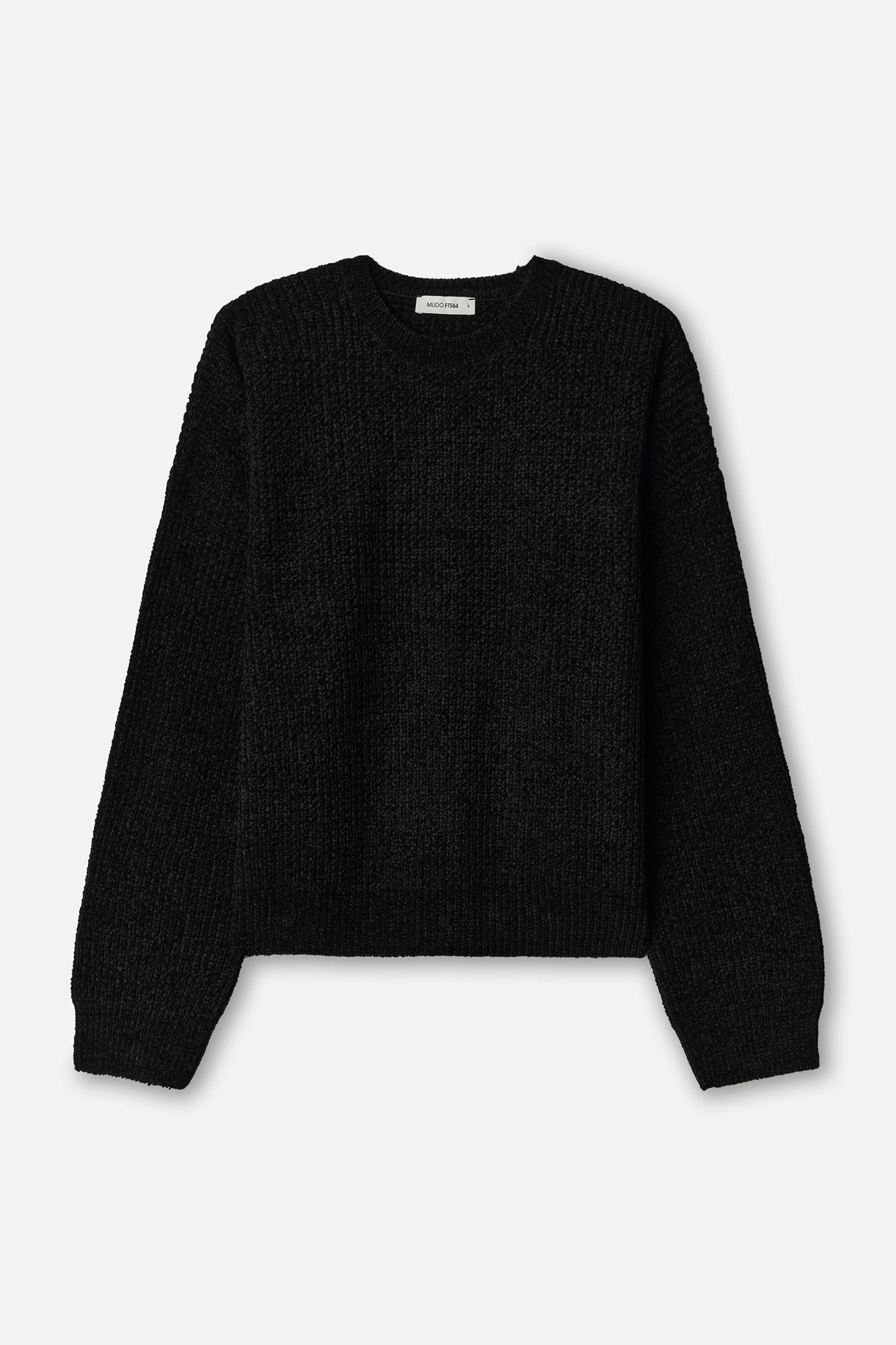 Kadın Siyah Loose Fit Bisiklet Yaka Kazak