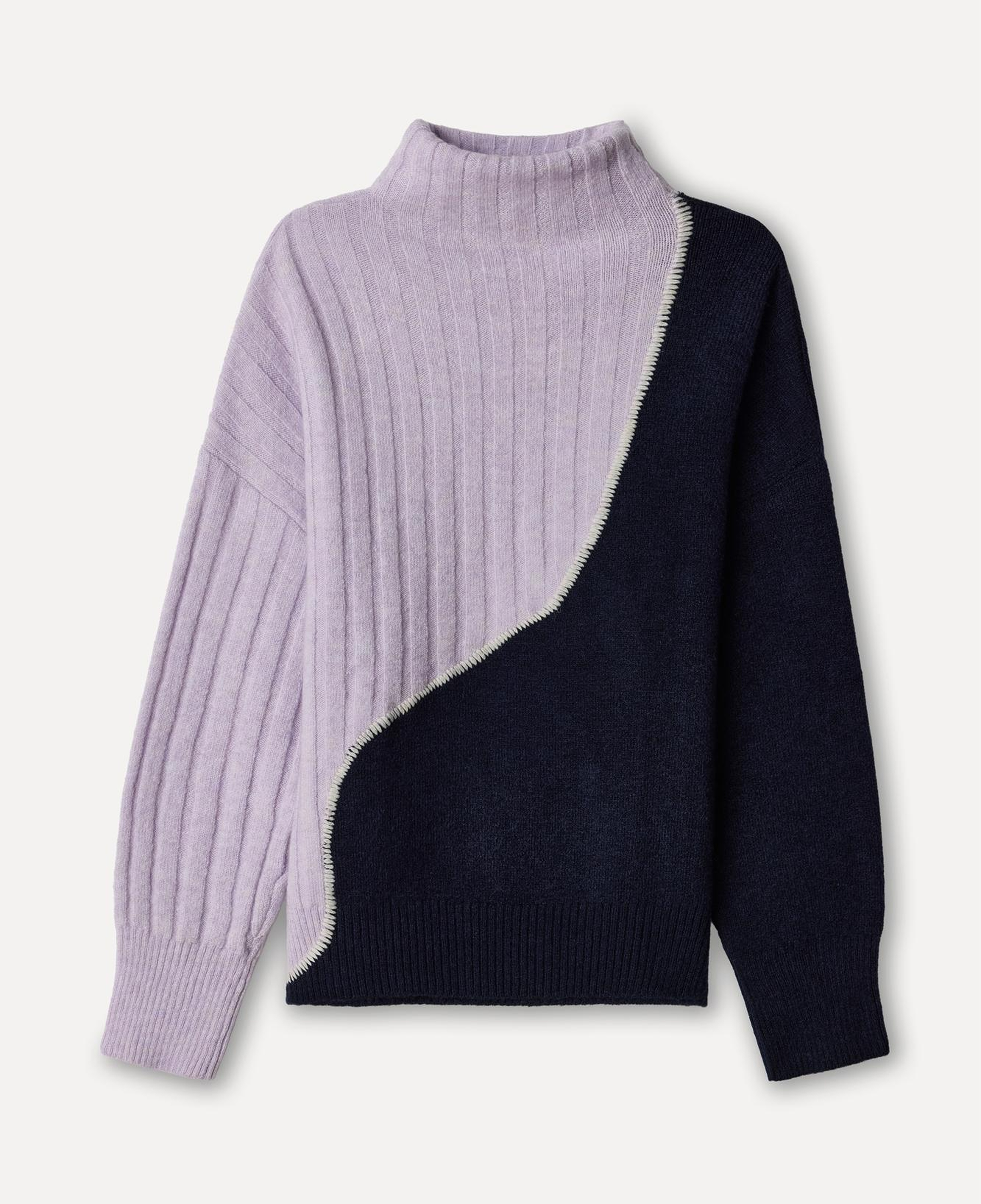 Kadın Lacivert Loose Fit Dik Yaka Renk Geçişli Kazak