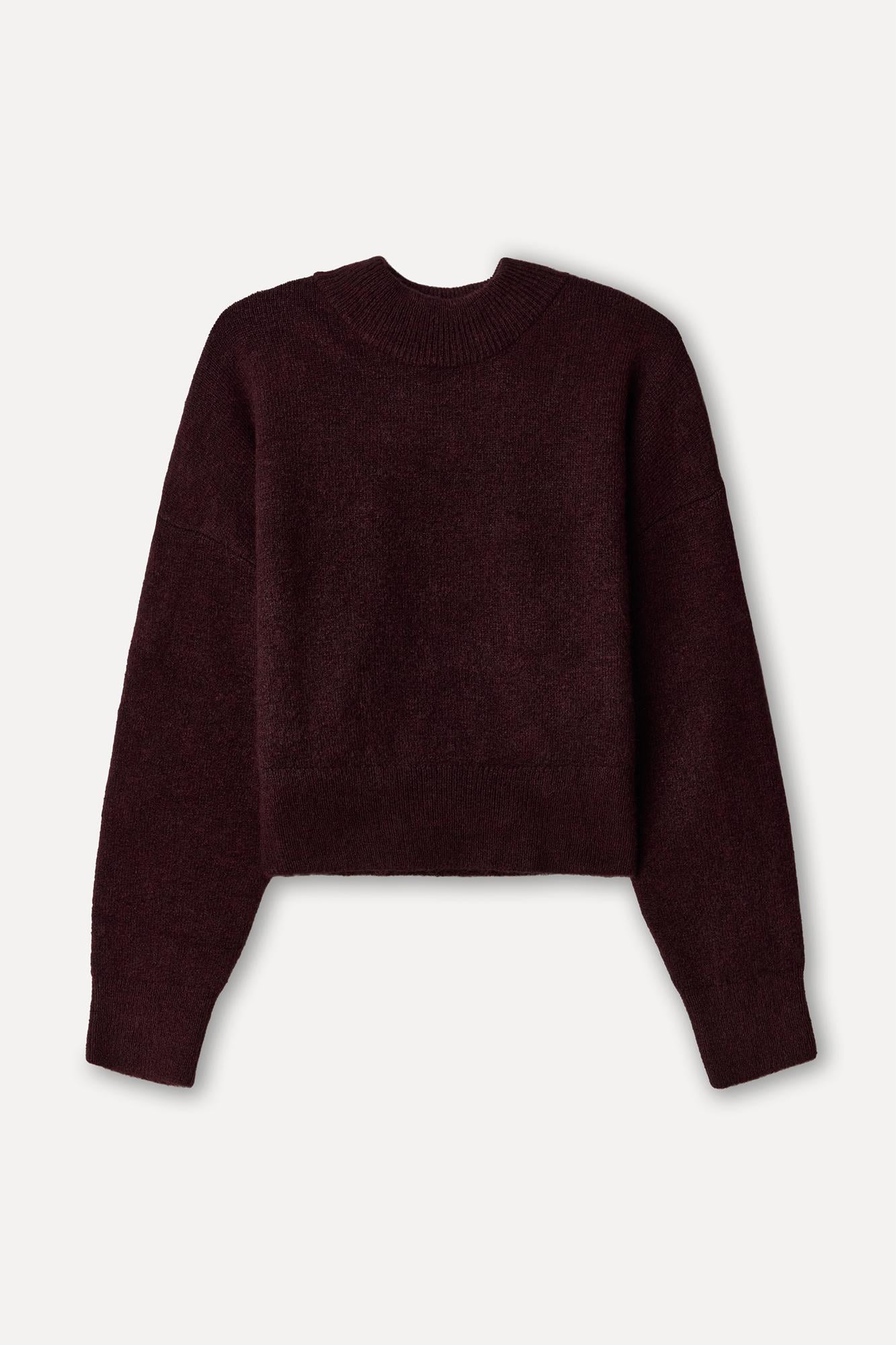 Kadın Bordo Loose Fit Dik Yaka Kazak