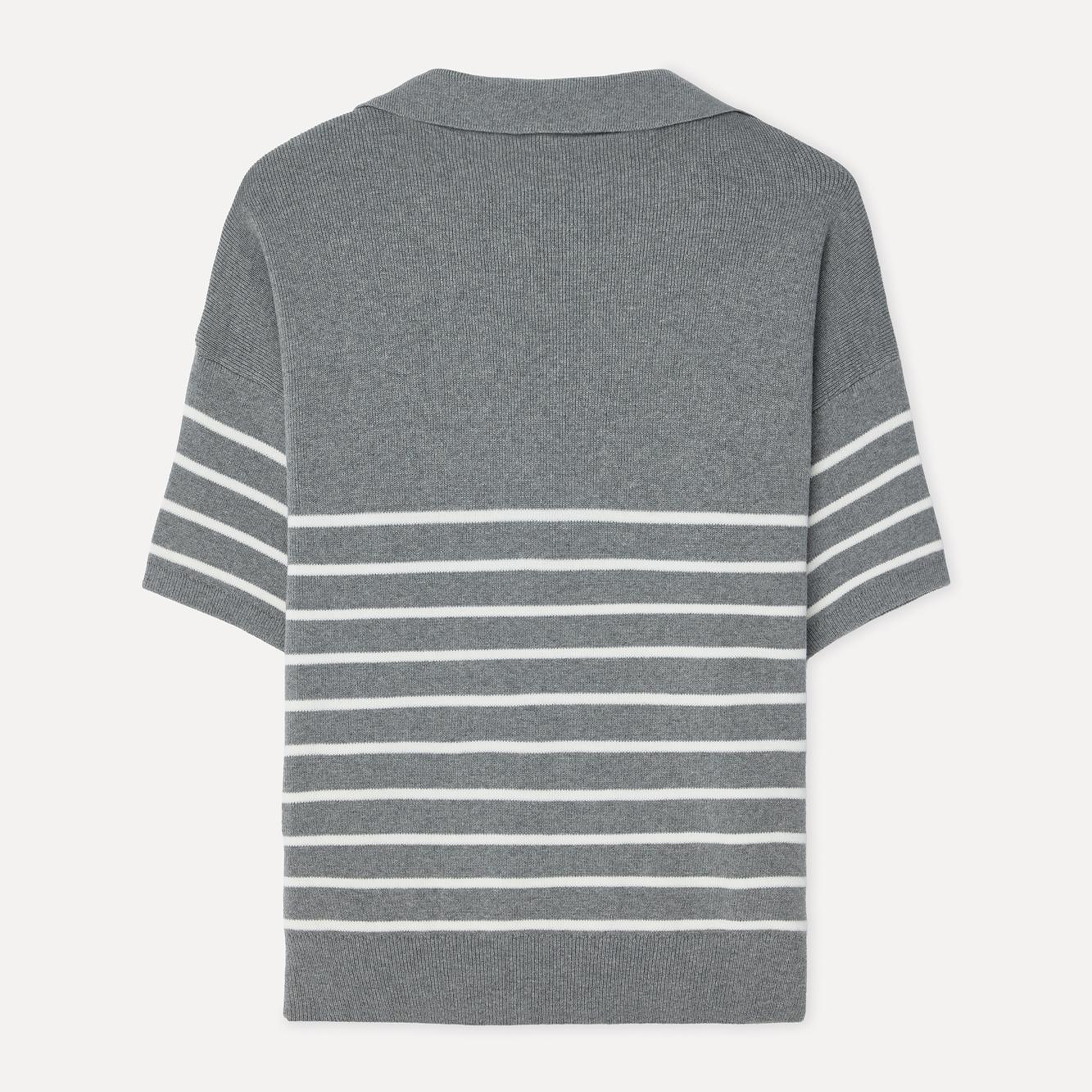 Kadın Çizgili Loose Fit Polo Yaka Kısa Kollu Kazak