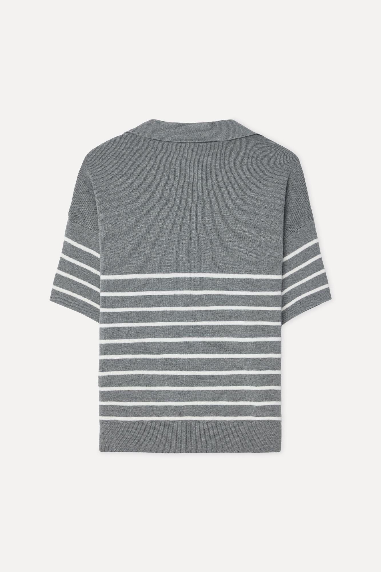 Kadın Çizgili Loose Fit Polo Yaka Kısa Kollu Kazak