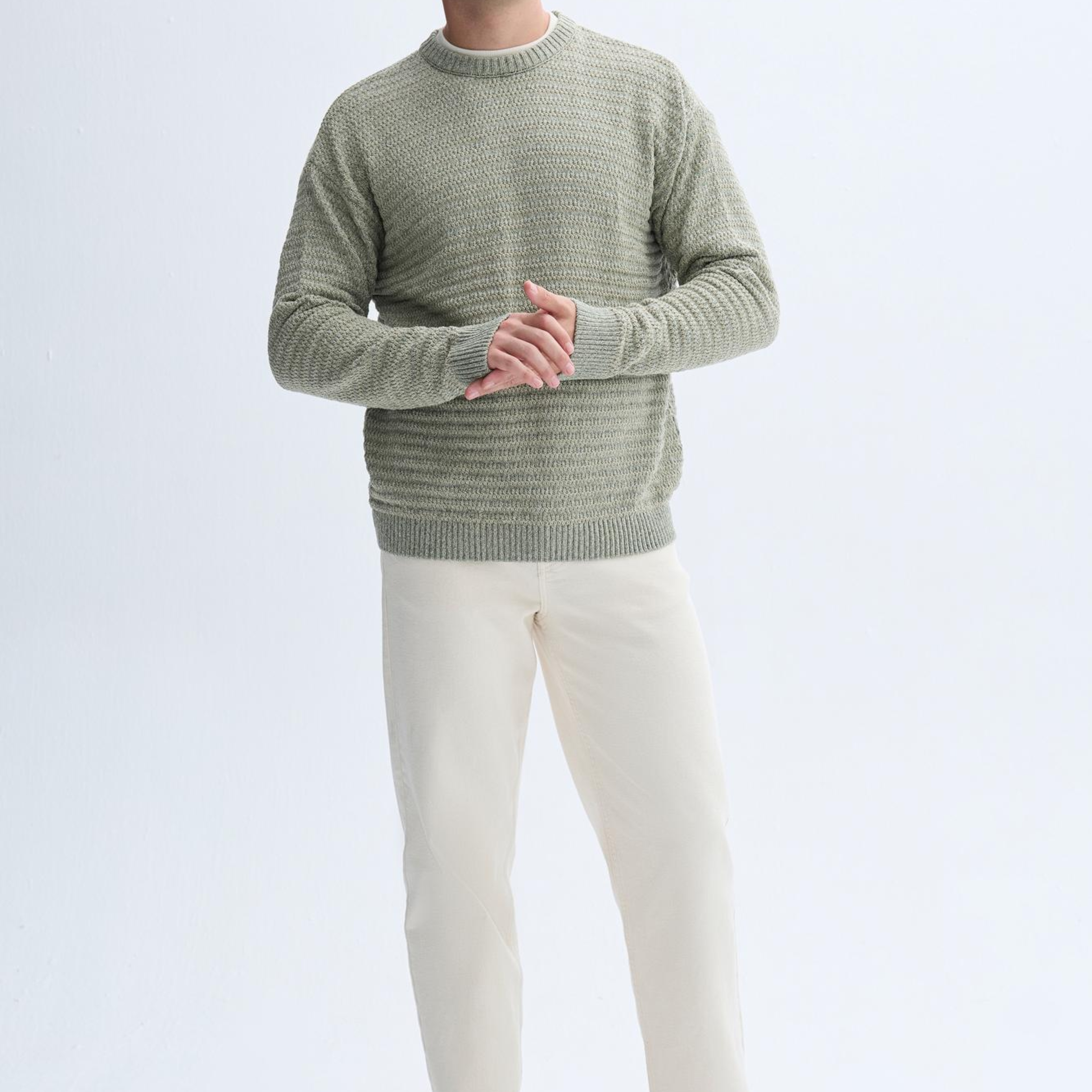 Erkek Yeşil Comfort Fit Mulineli Kazak