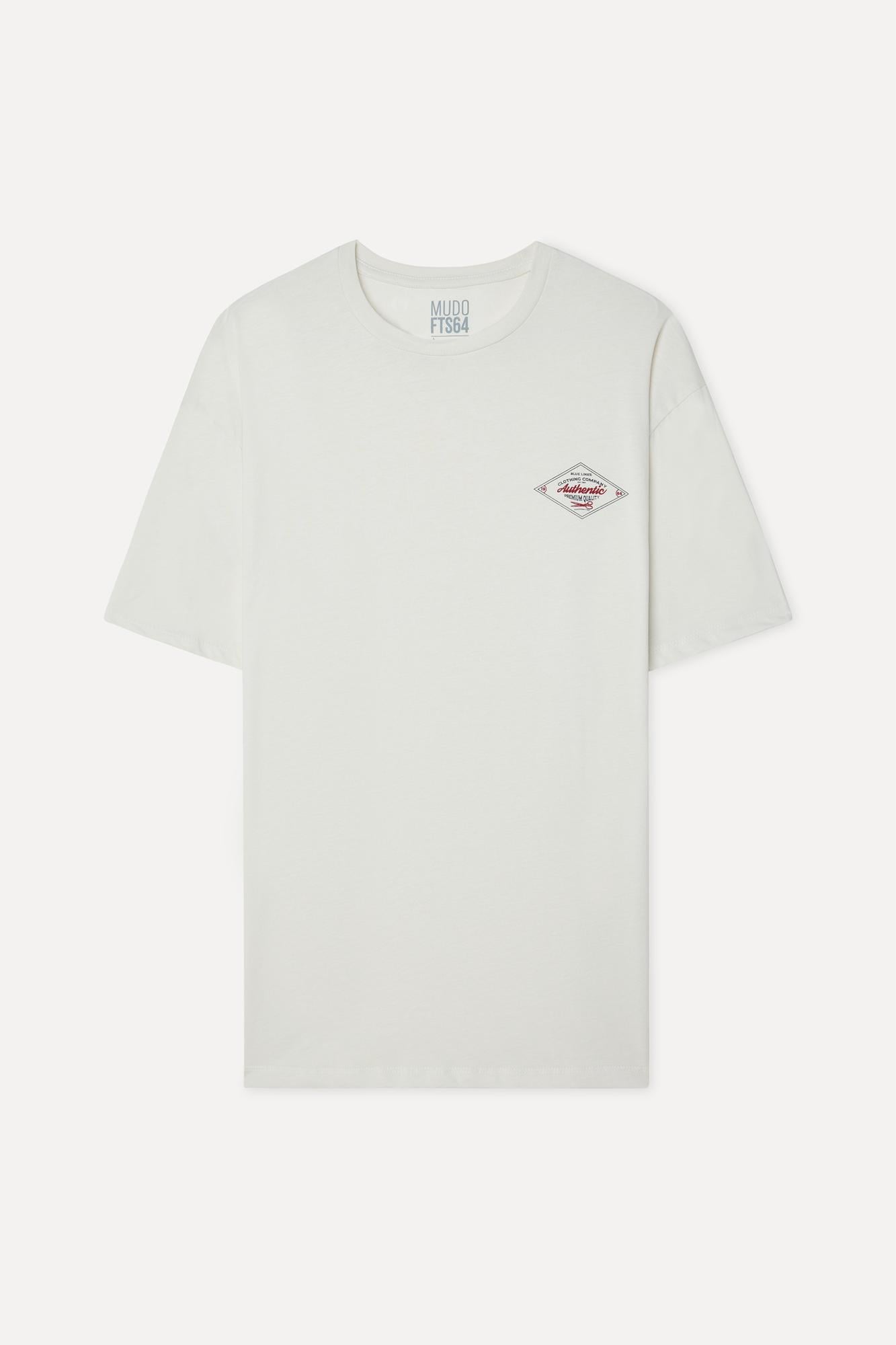 Erkek Kırık Beyaz Baskılı Comfort Fit Bisiklet Yaka T-Shirt