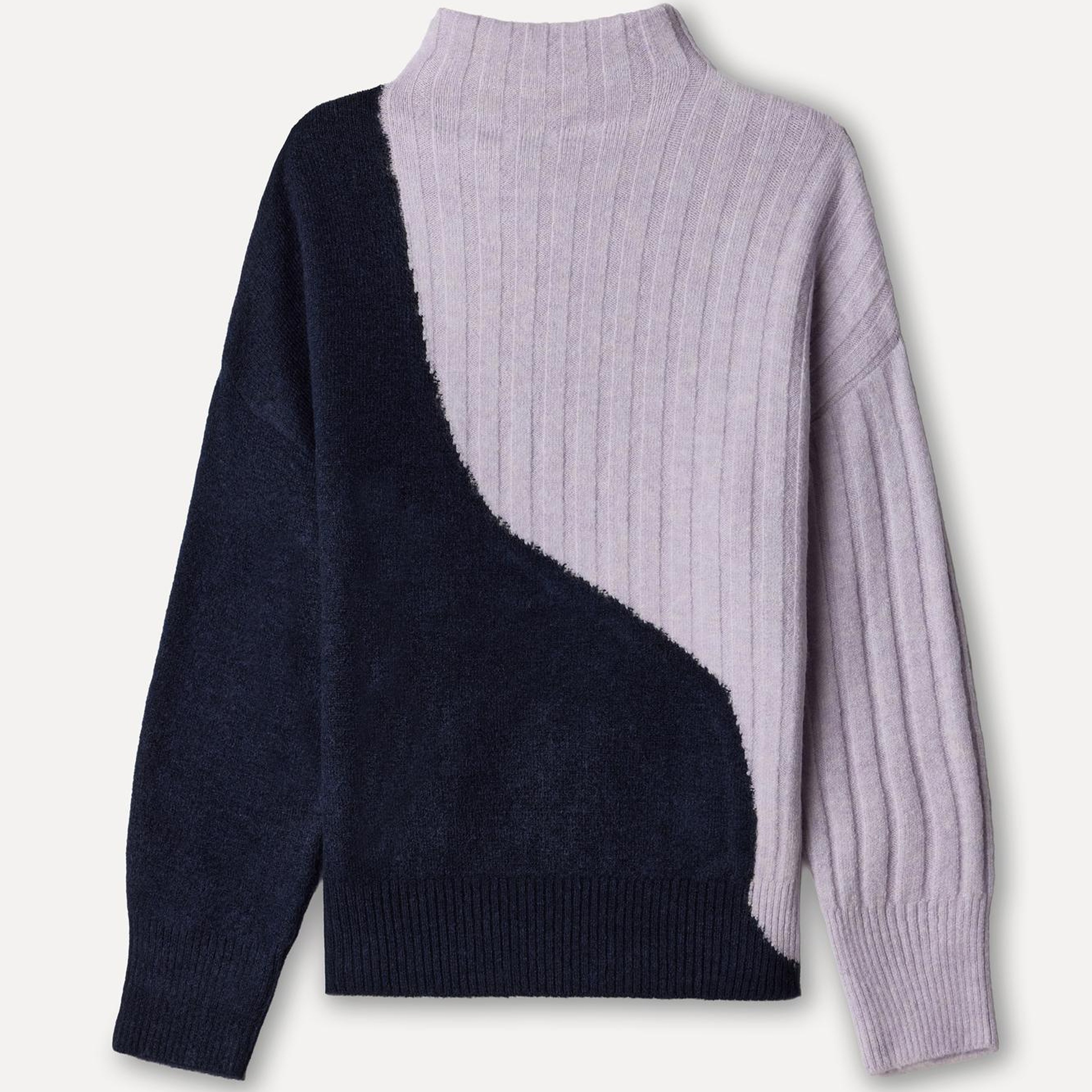 Kadın Lacivert Loose Fit Dik Yaka Renk Geçişli Kazak