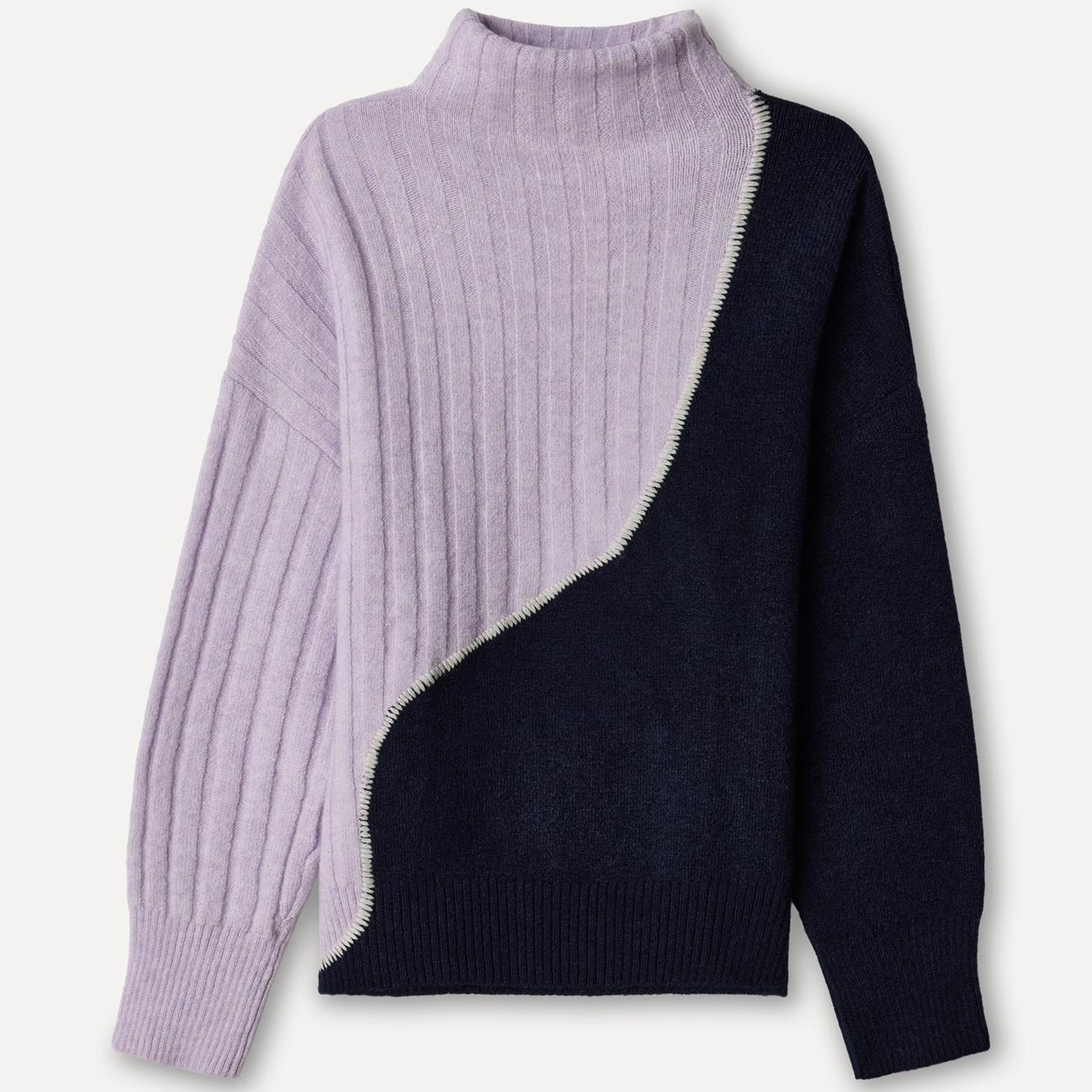 Kadın Lacivert Loose Fit Dik Yaka Renk Geçişli Kazak
