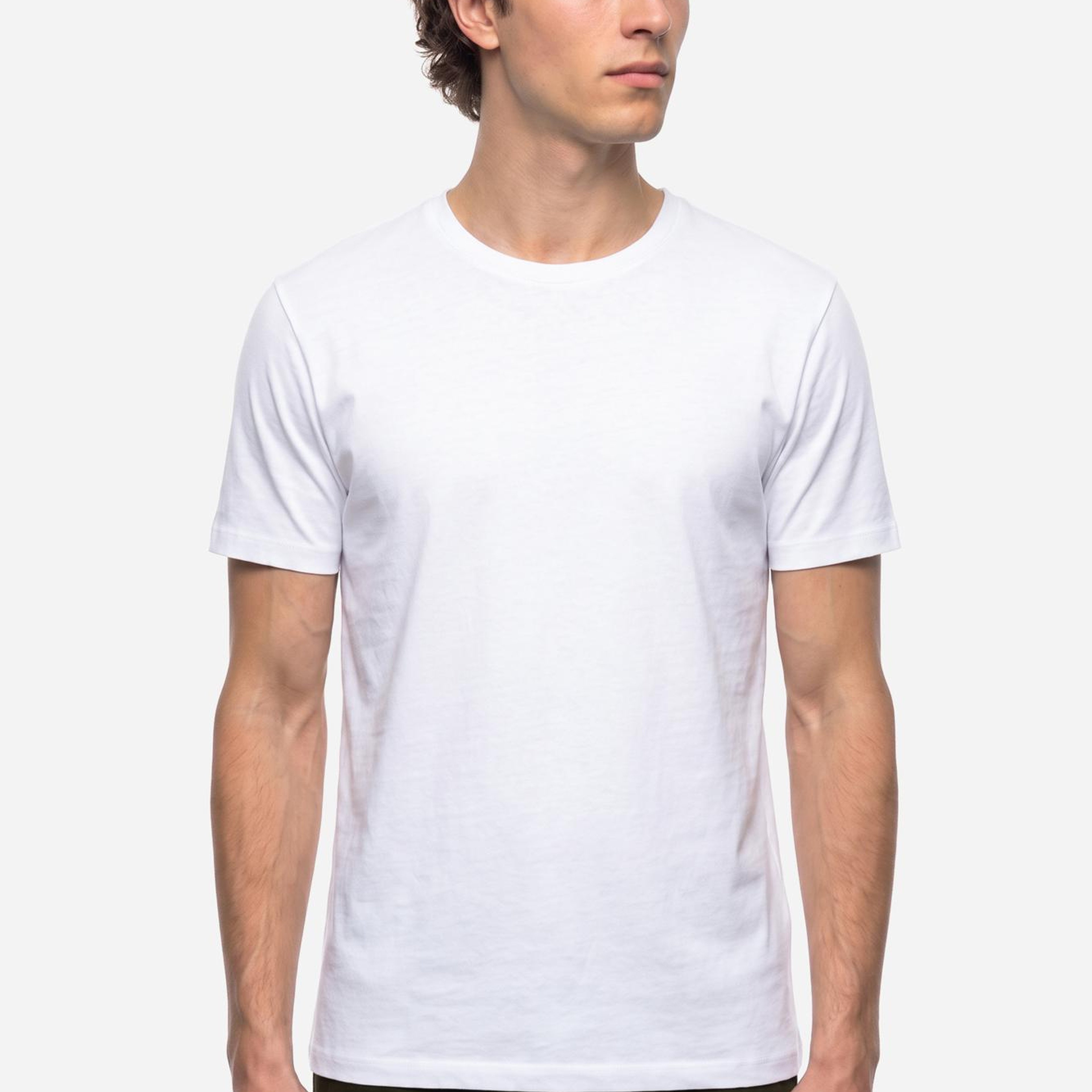 Erkek Beyaz Bisiklet Yaka T-Shirt