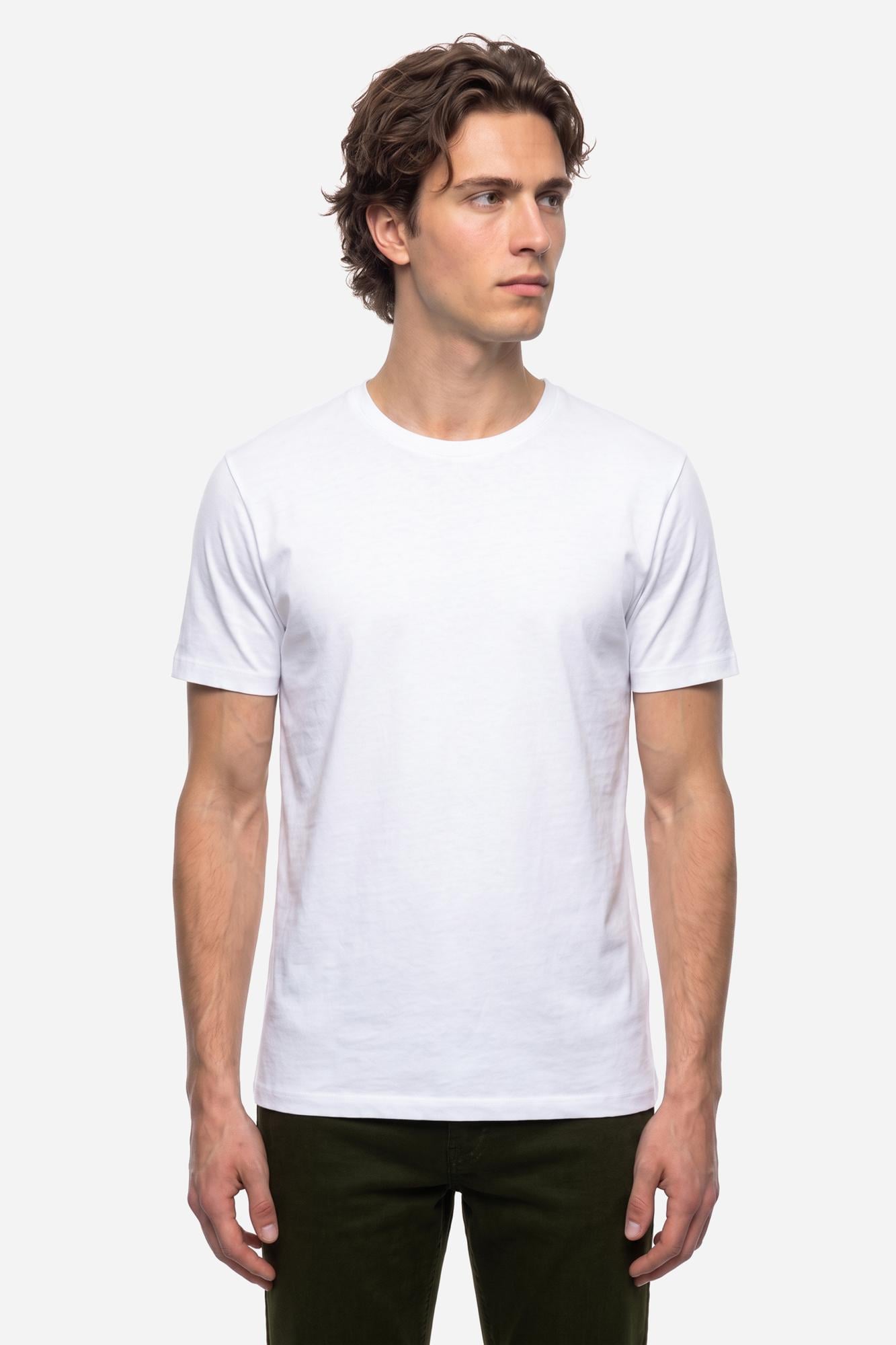 Erkek Beyaz Bisiklet Yaka T-Shirt