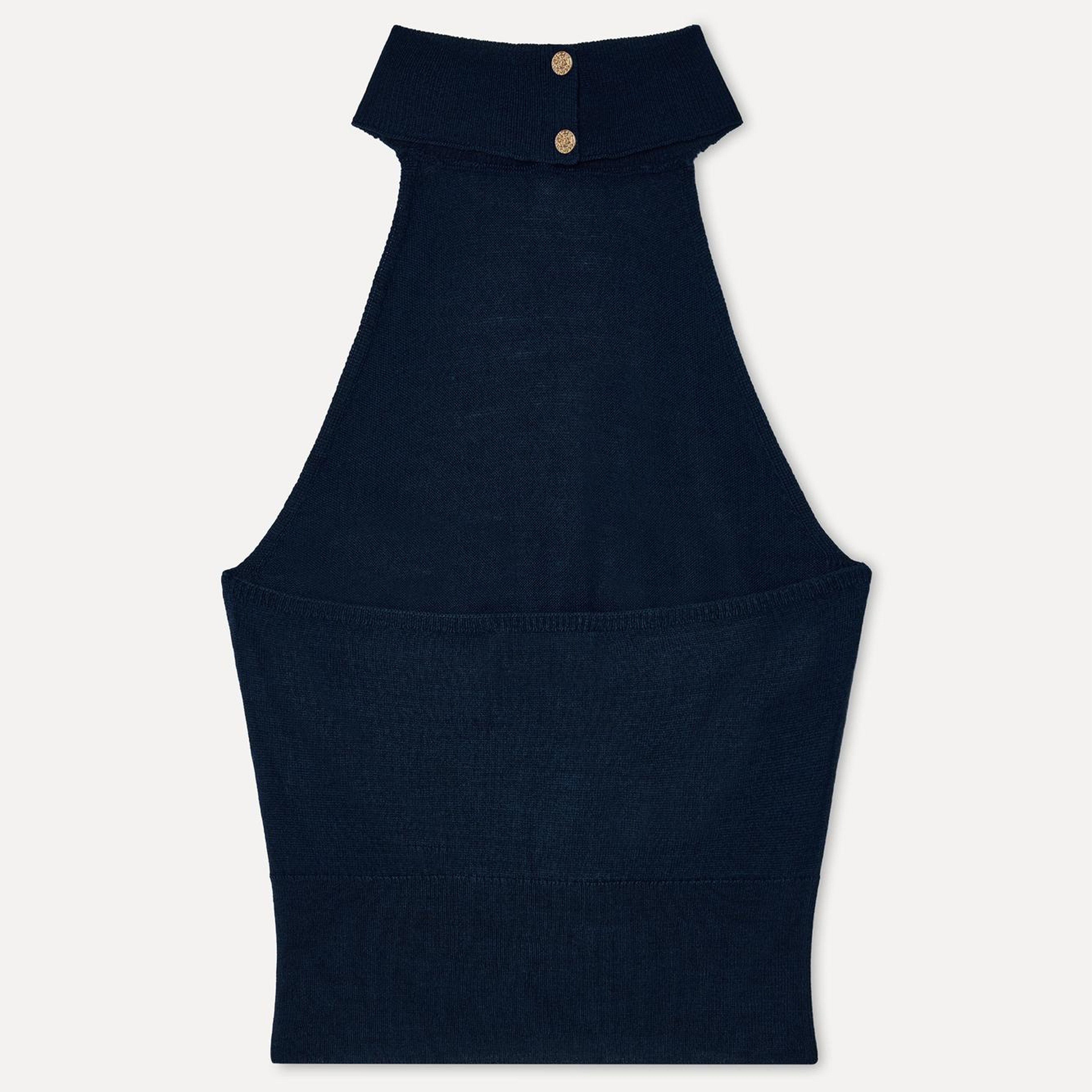 Kadın Lacivert Fitted Halter Yaka Kolsuz Kazak