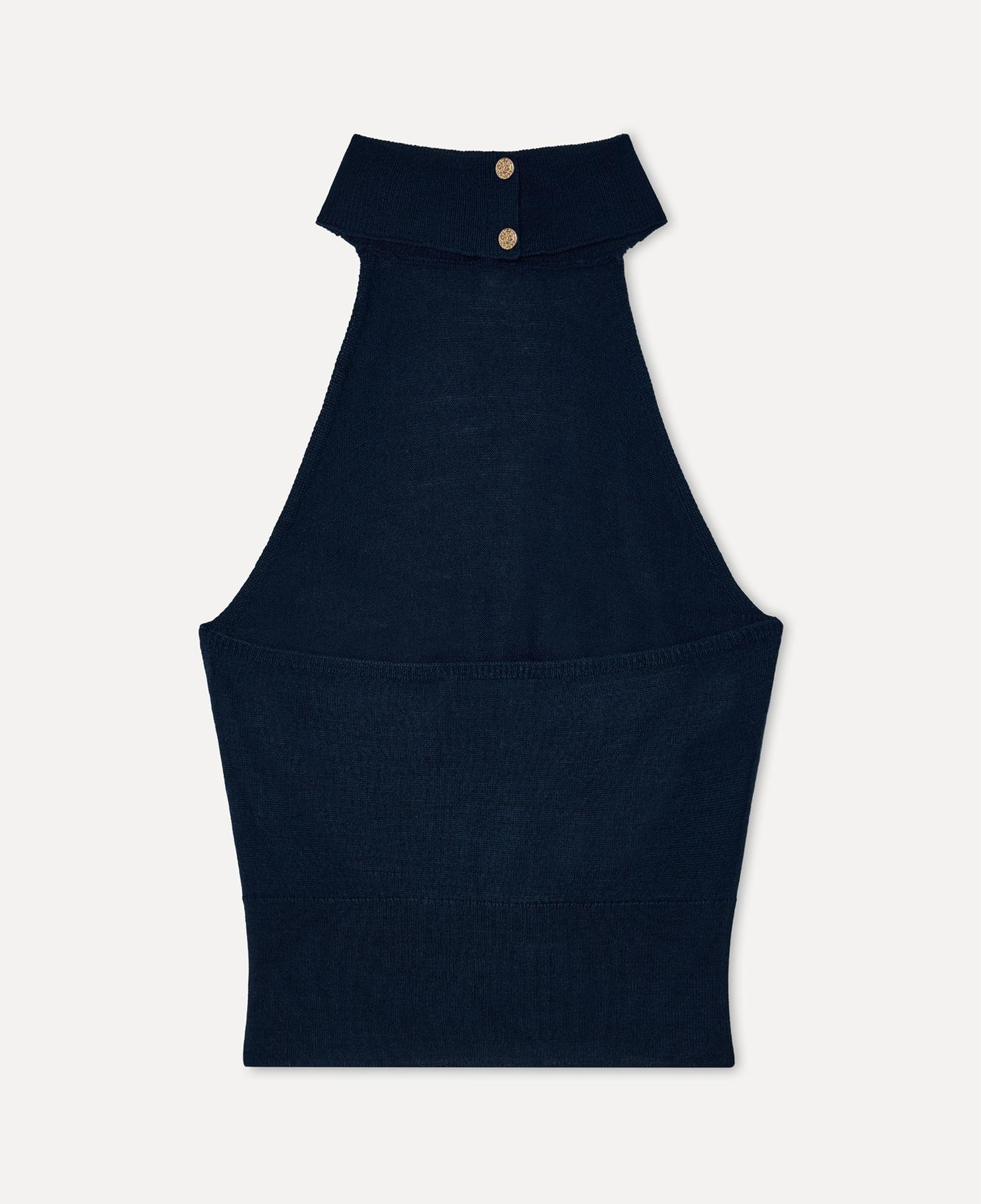 Kadın Lacivert Fitted Halter Yaka Kolsuz Kazak