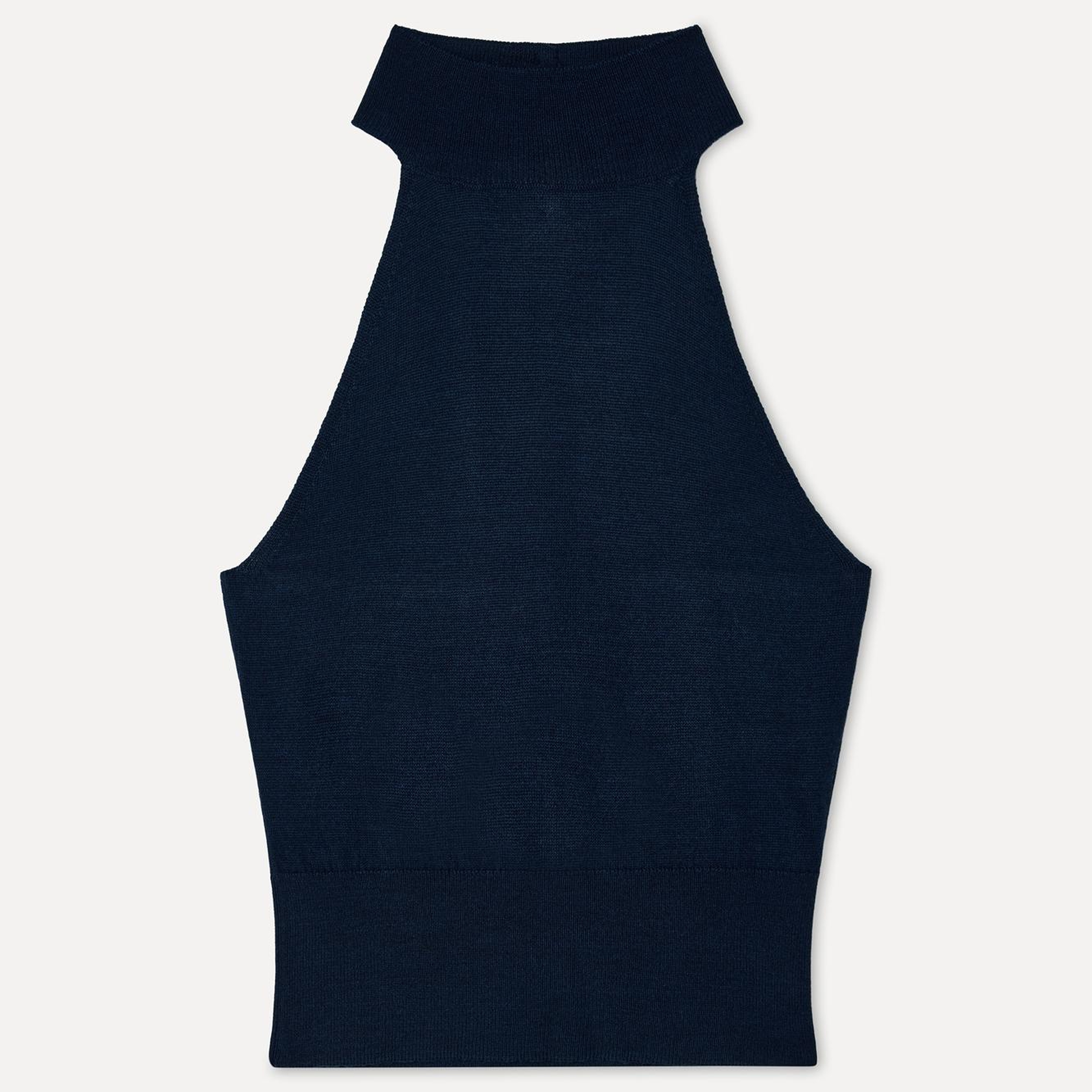 Kadın Lacivert Fitted Halter Yaka Kolsuz Kazak