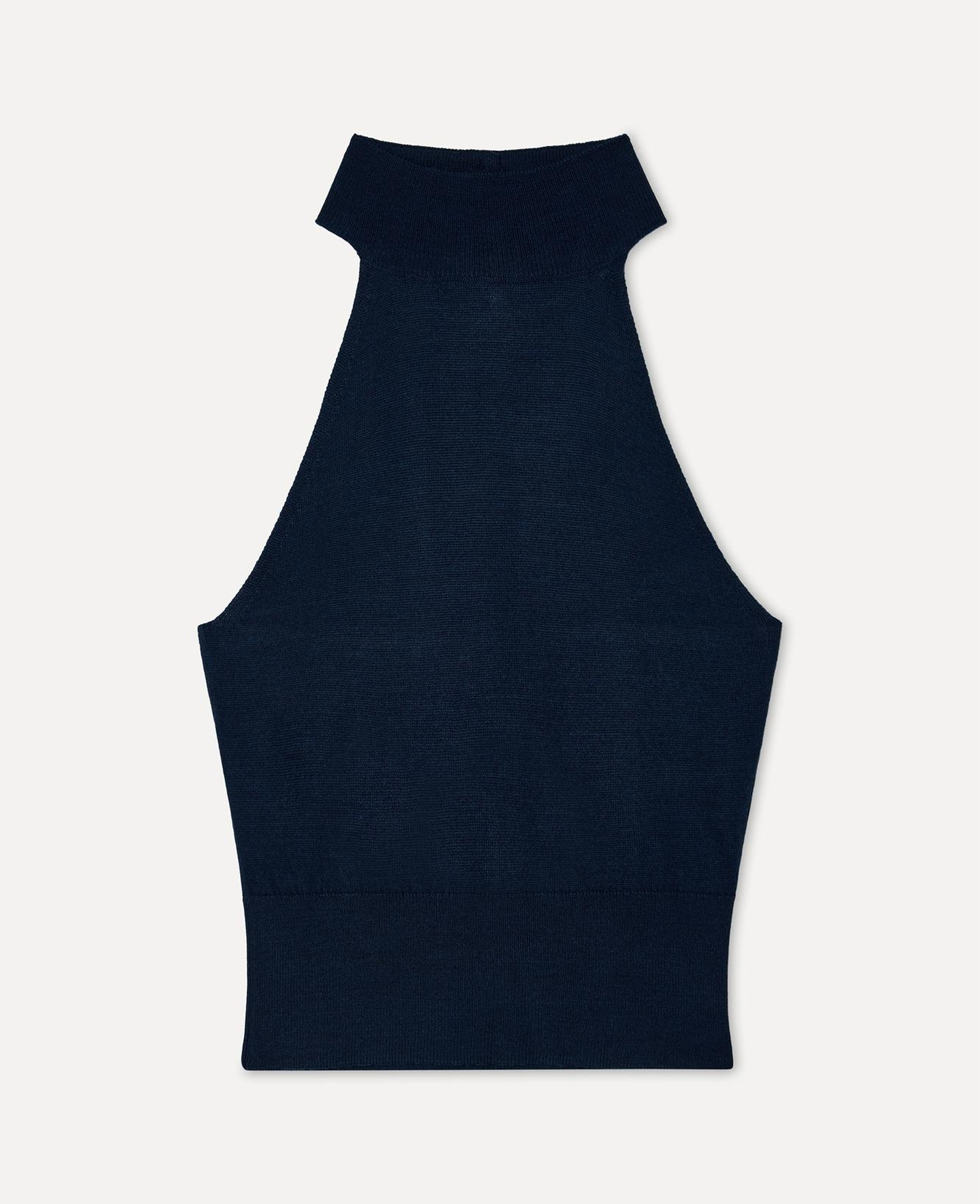 Kadın Lacivert Fitted Halter Yaka Kolsuz Kazak