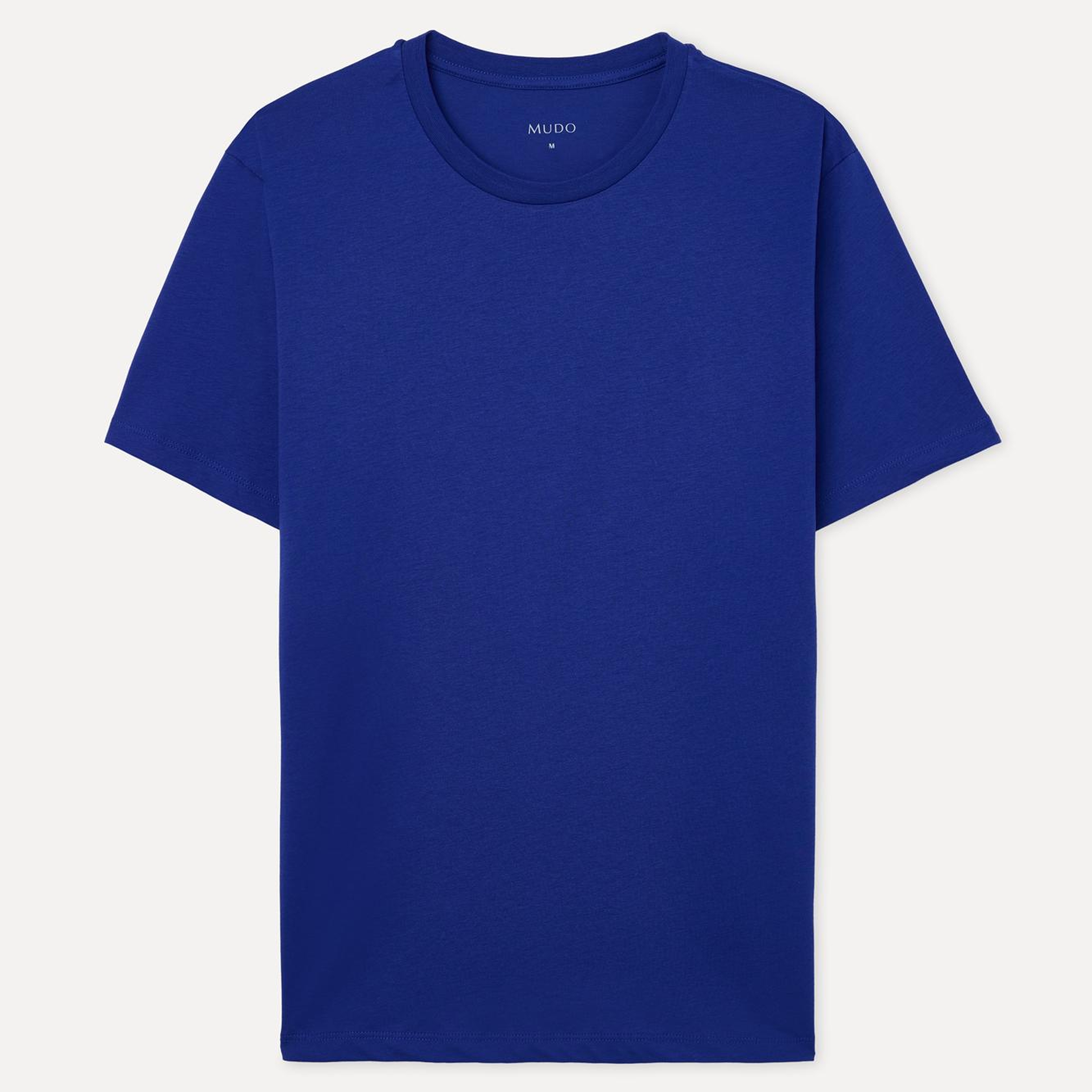 Erkek Saks Mavi Pamuklu Bisiklet Yaka T-Shirt