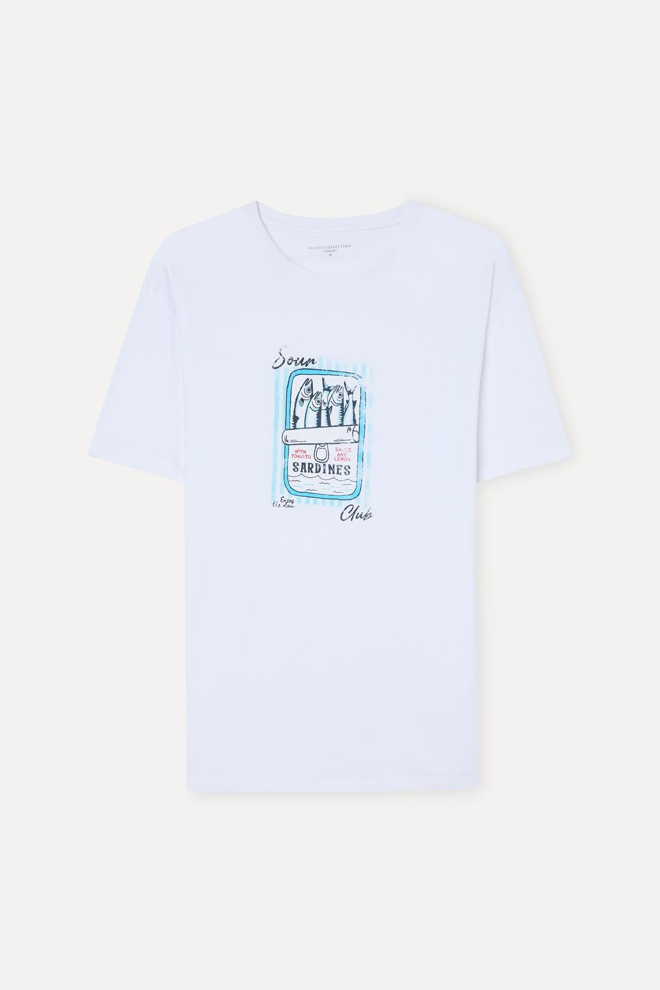 Erkek Beyaz Baskılı Comfort Fit Bisiklet Yaka T-Shirt