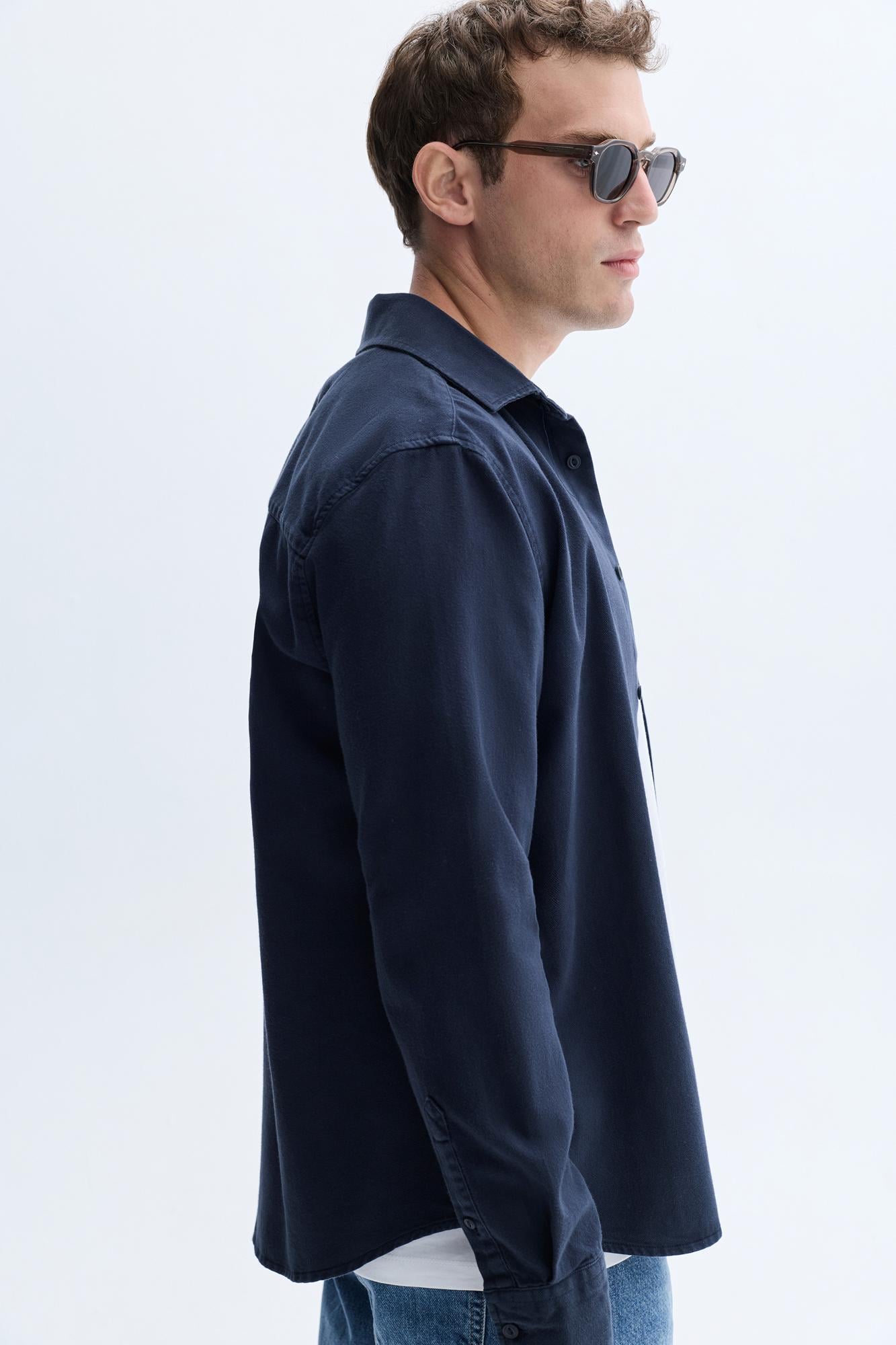 Erkek Lacivert Comfort Fit Casual Uzun Kollu Gömlek