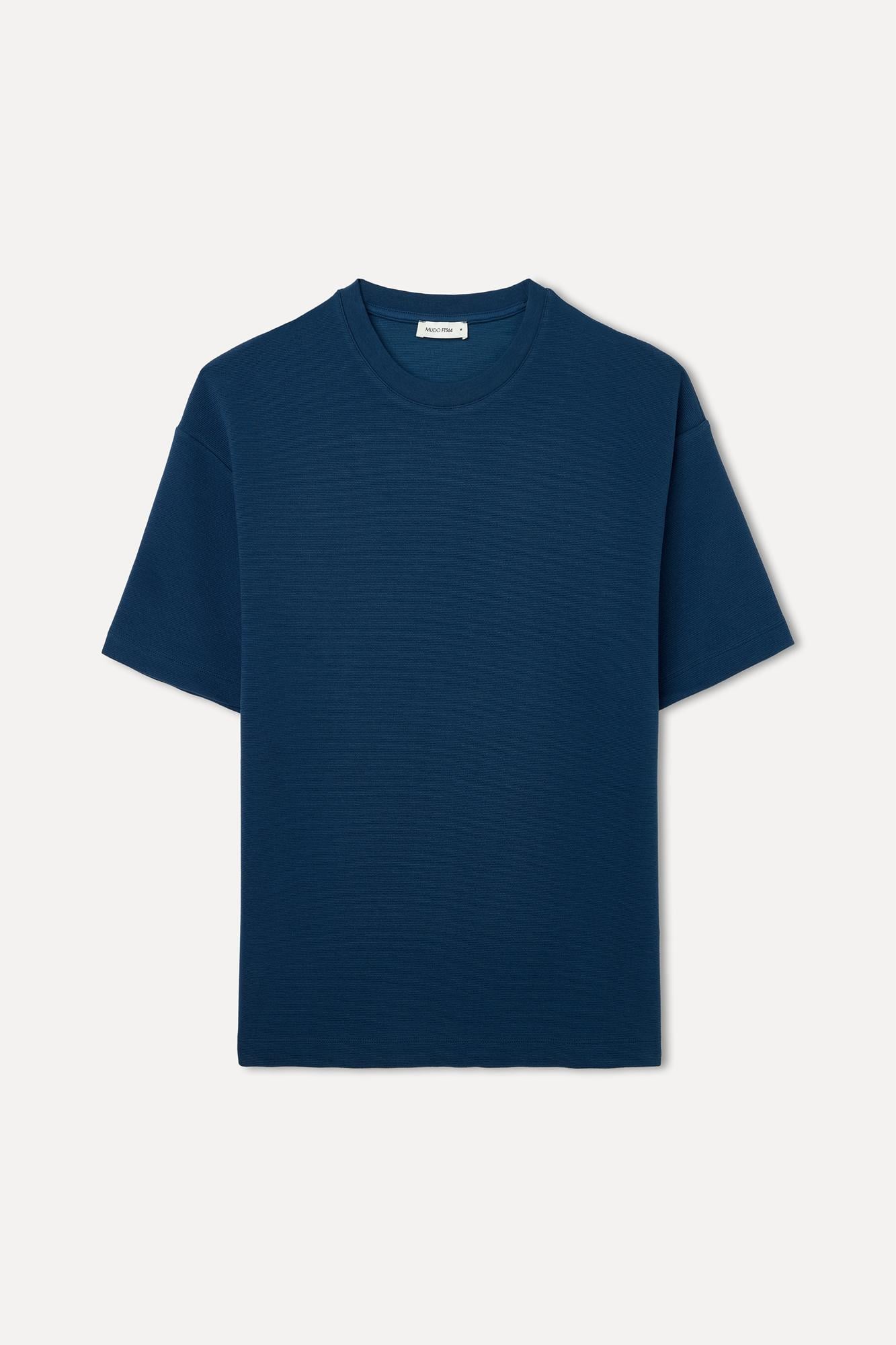 Erkek İndigo Oversize Bisiklet Yaka T-Shirt