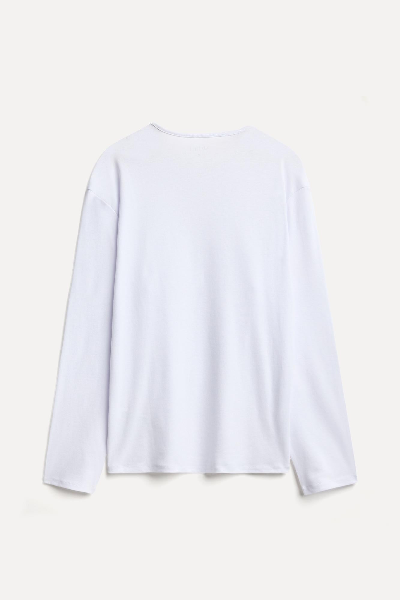Erkek Beyaz Bisiklet Yaka Uzun Kollu T-Shirt