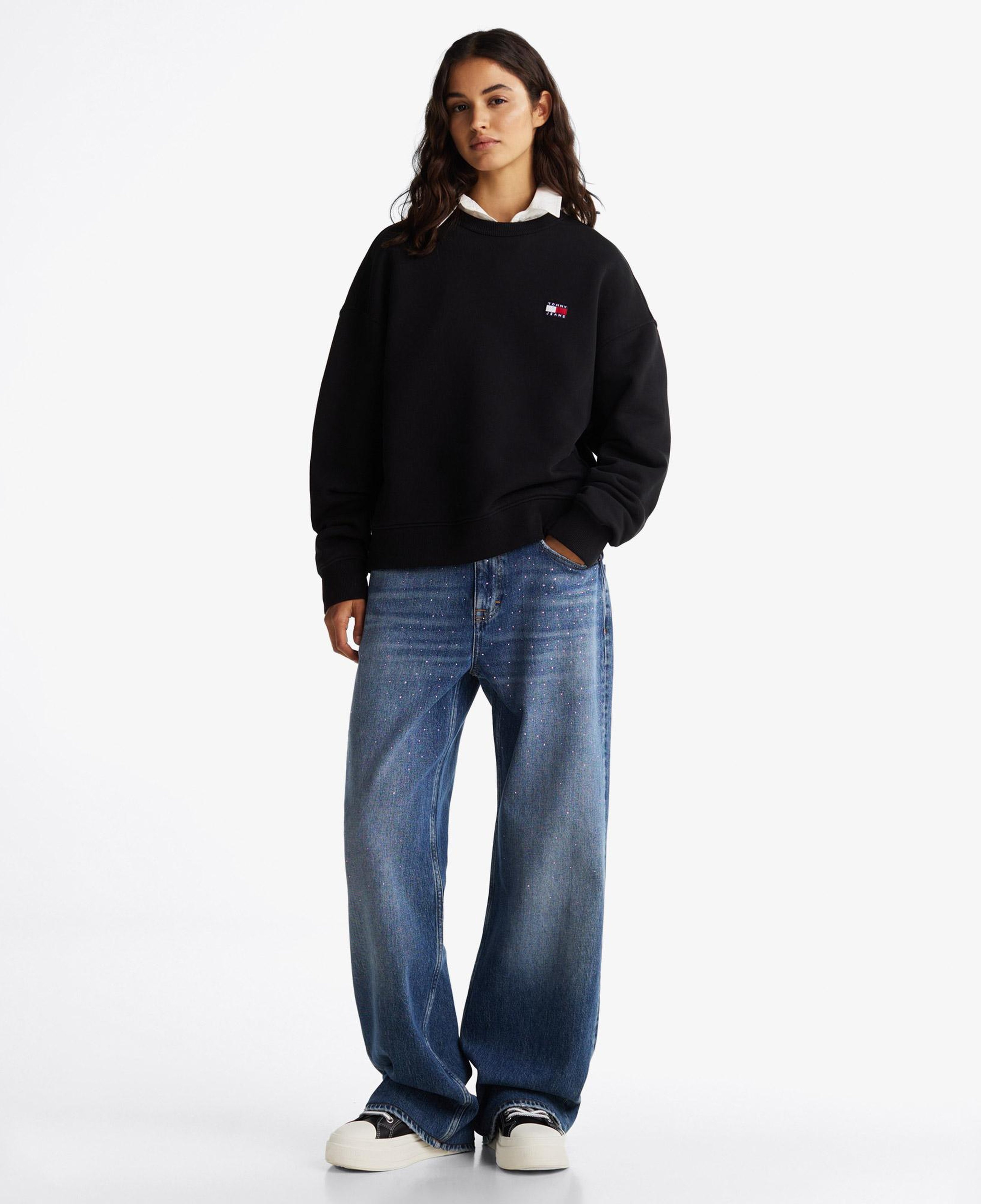Tommy Jeans Bxy Badge Crew Kadın Siyah Sweatshirt