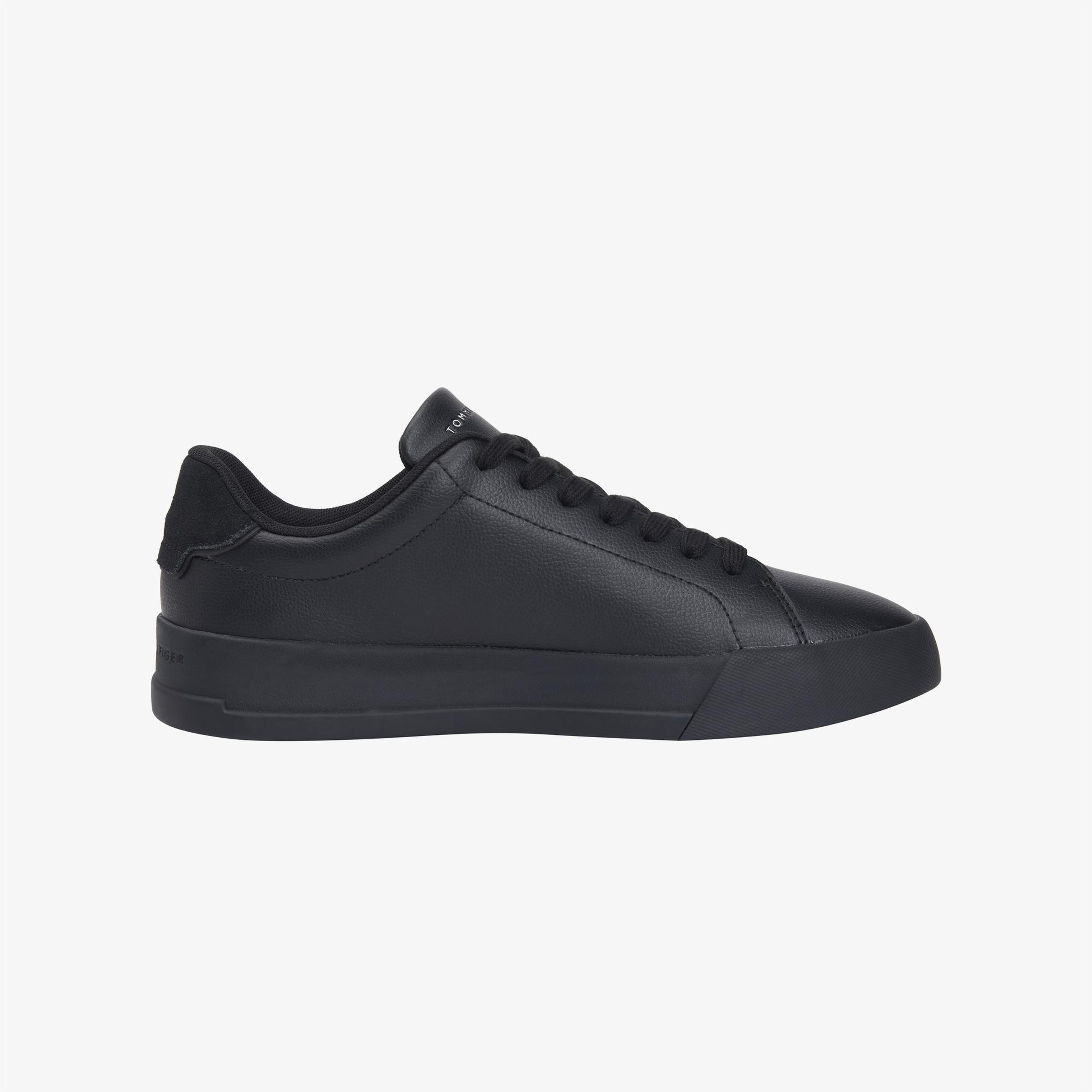 Tommy Hilfiger Court Leather Detail Erkek Siyah Sneaker