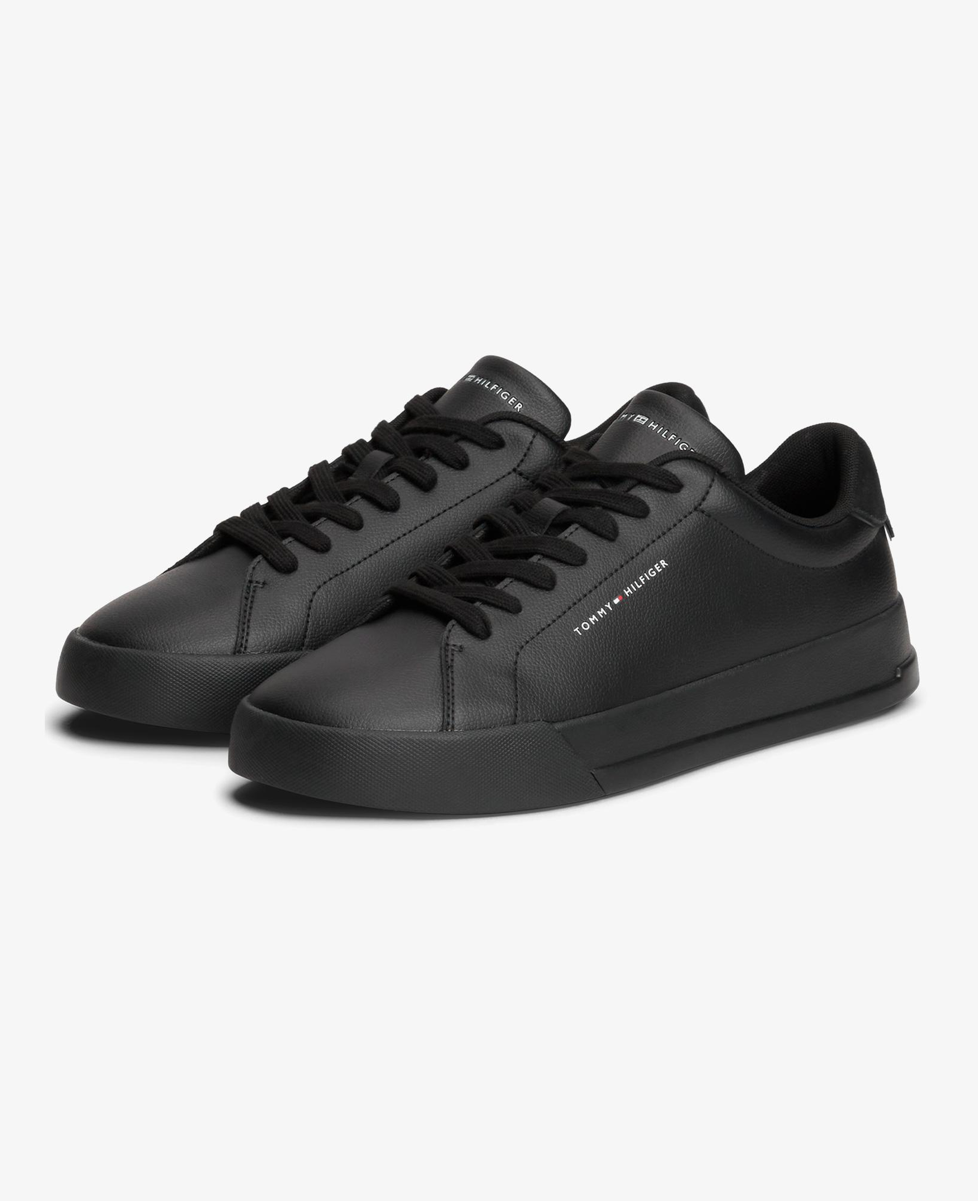 Tommy Hilfiger Court Leather Detail Erkek Siyah Sneaker