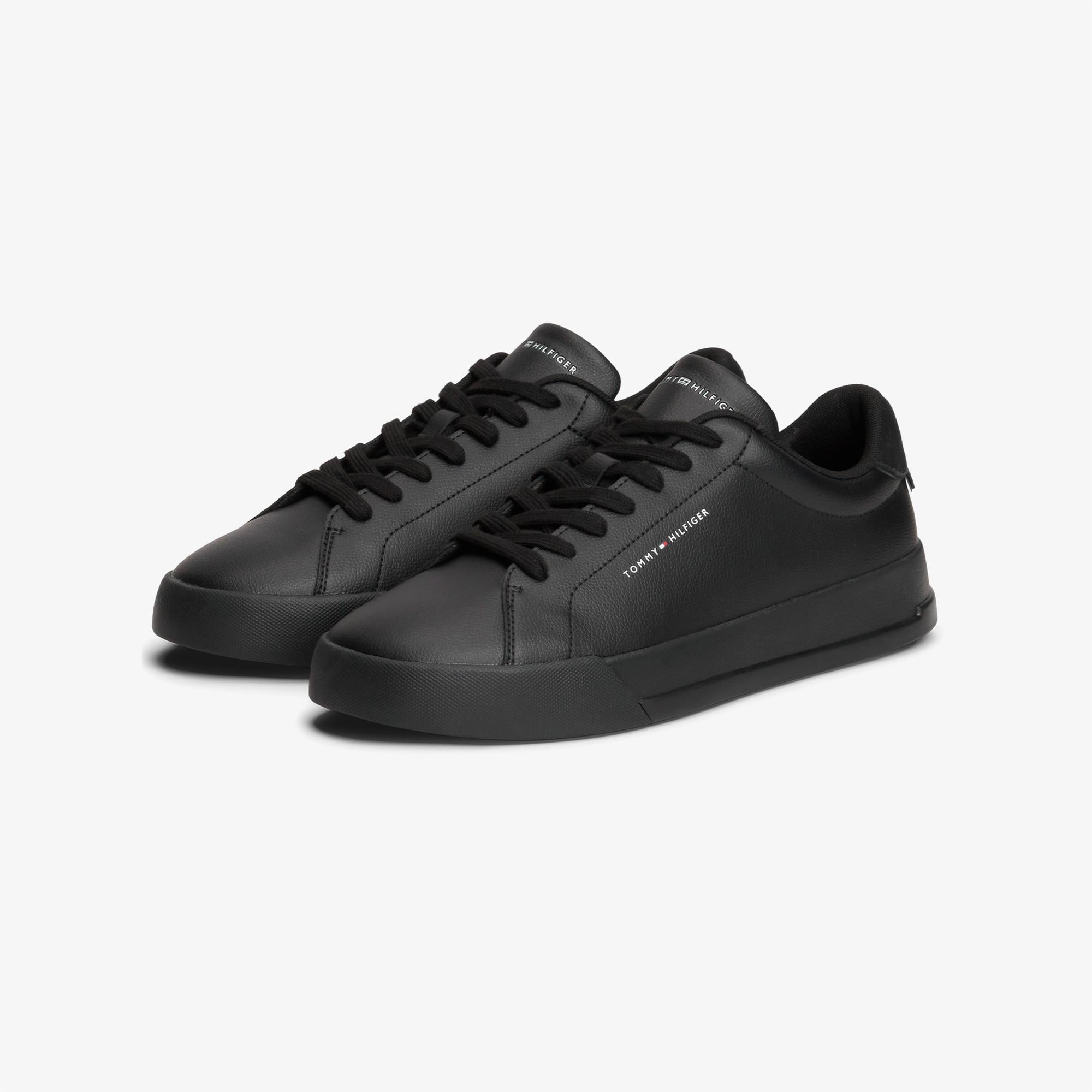 Tommy Hilfiger Court Leather Detail Erkek Siyah Sneaker