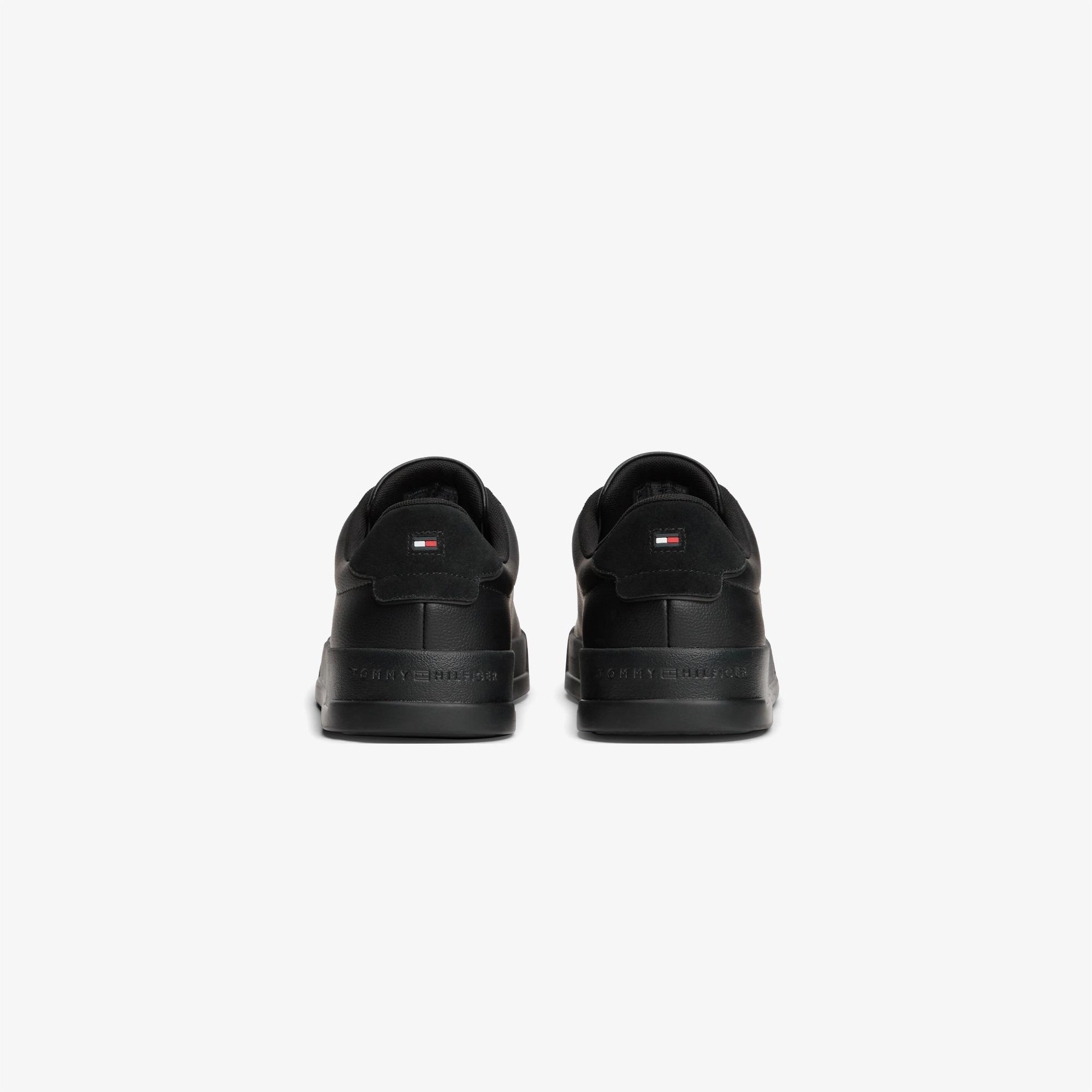 Tommy Hilfiger Court Leather Detail Erkek Siyah Sneaker