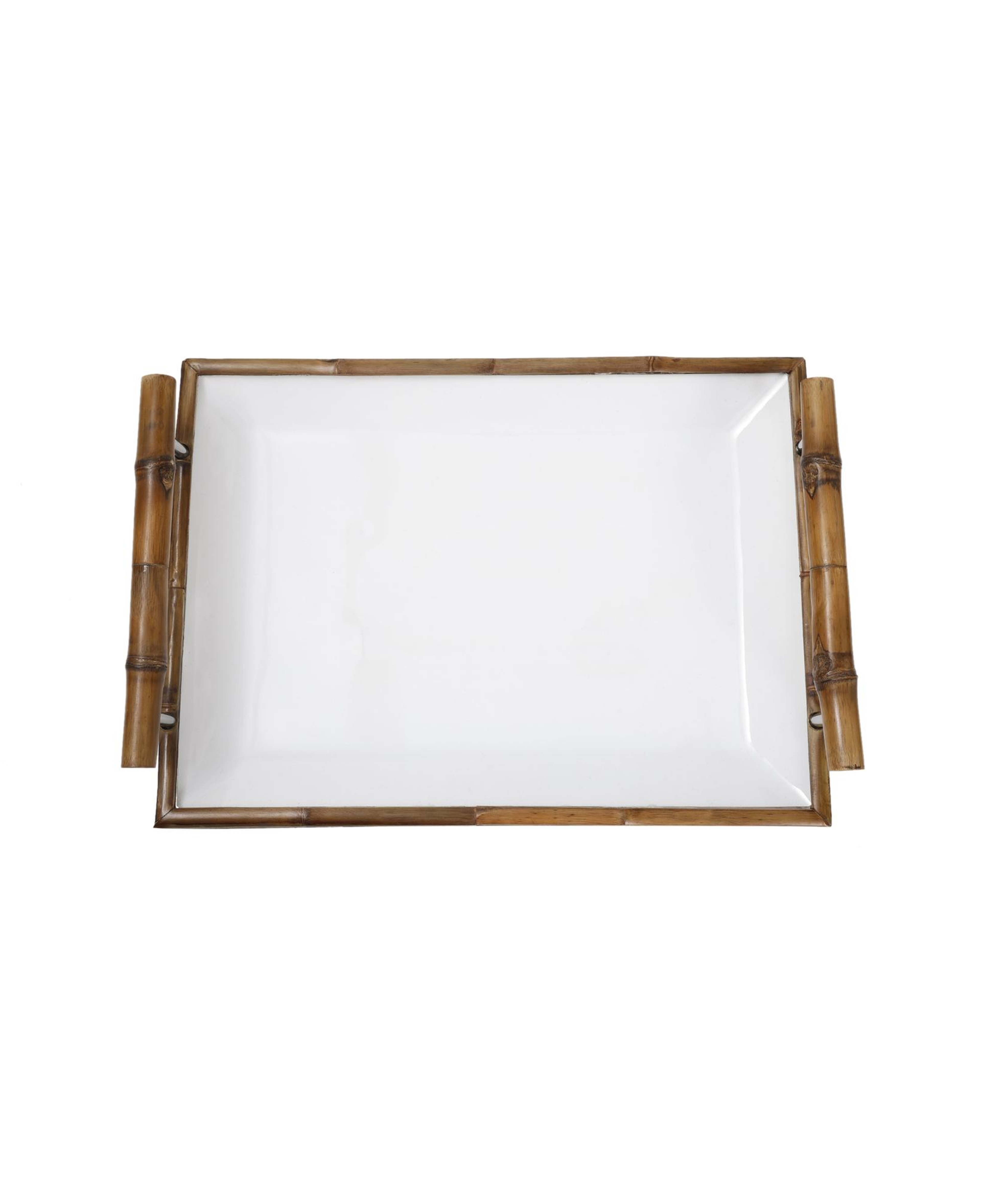 YARGICI Porselen Bambu Detaylı Servis Tepsisi(29x40x9 Cm)