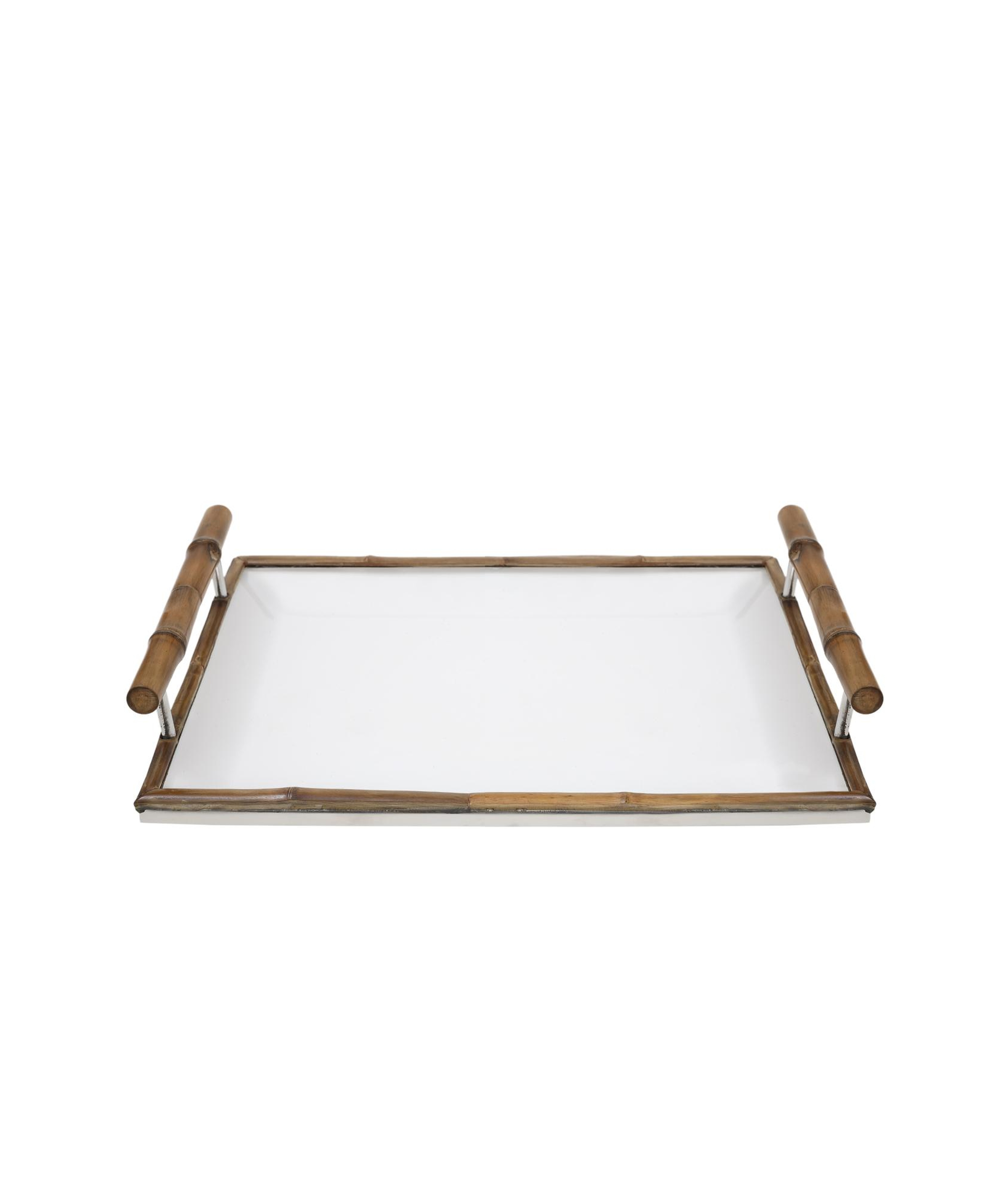 YARGICI Porselen Bambu Detaylı Servis Tepsisi(29x40x9 Cm)