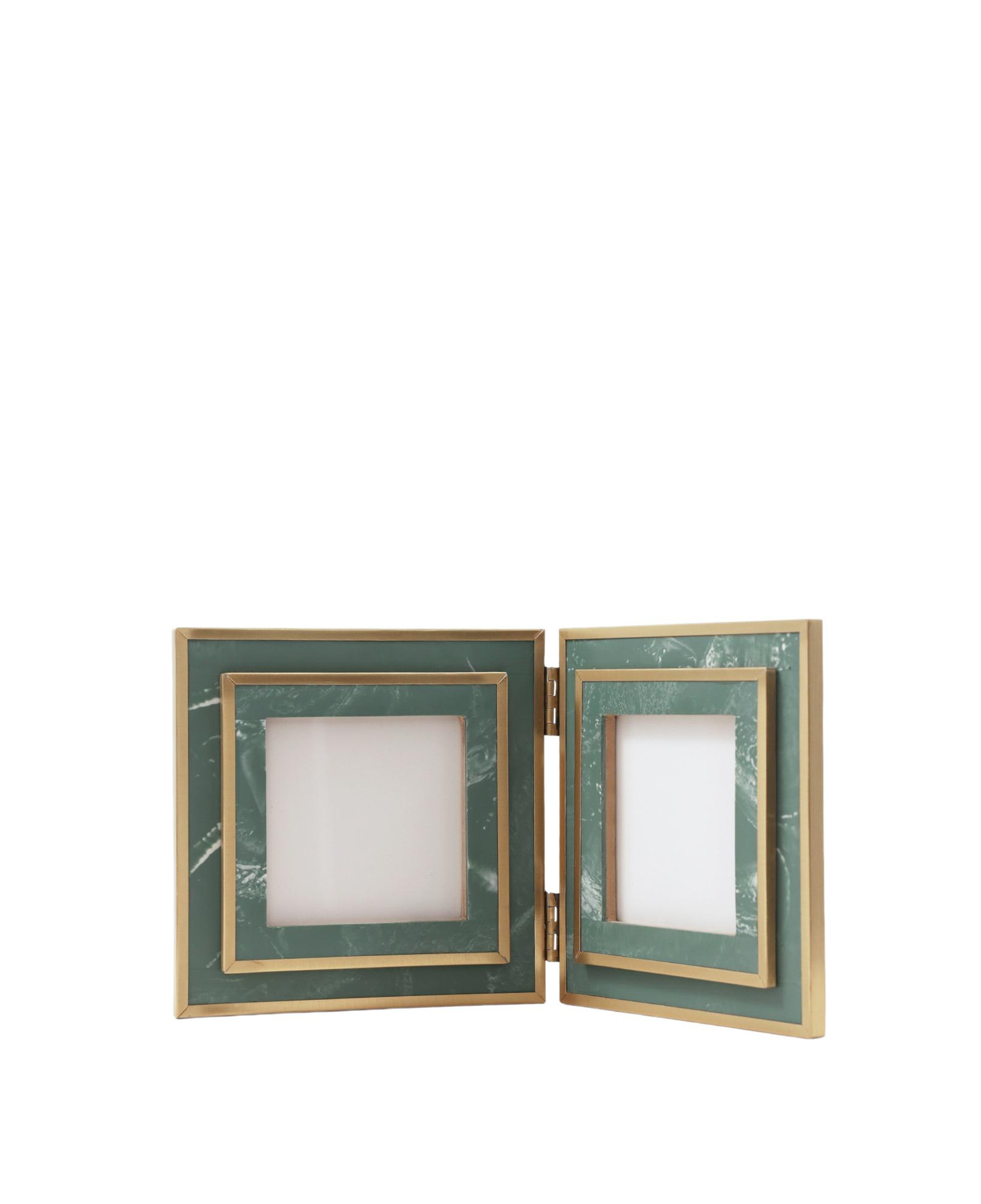 YARGICI Pirinç Detaylı Reçine Çift Resimli Dikdörtgen Çerçeve(34x17 Cm)