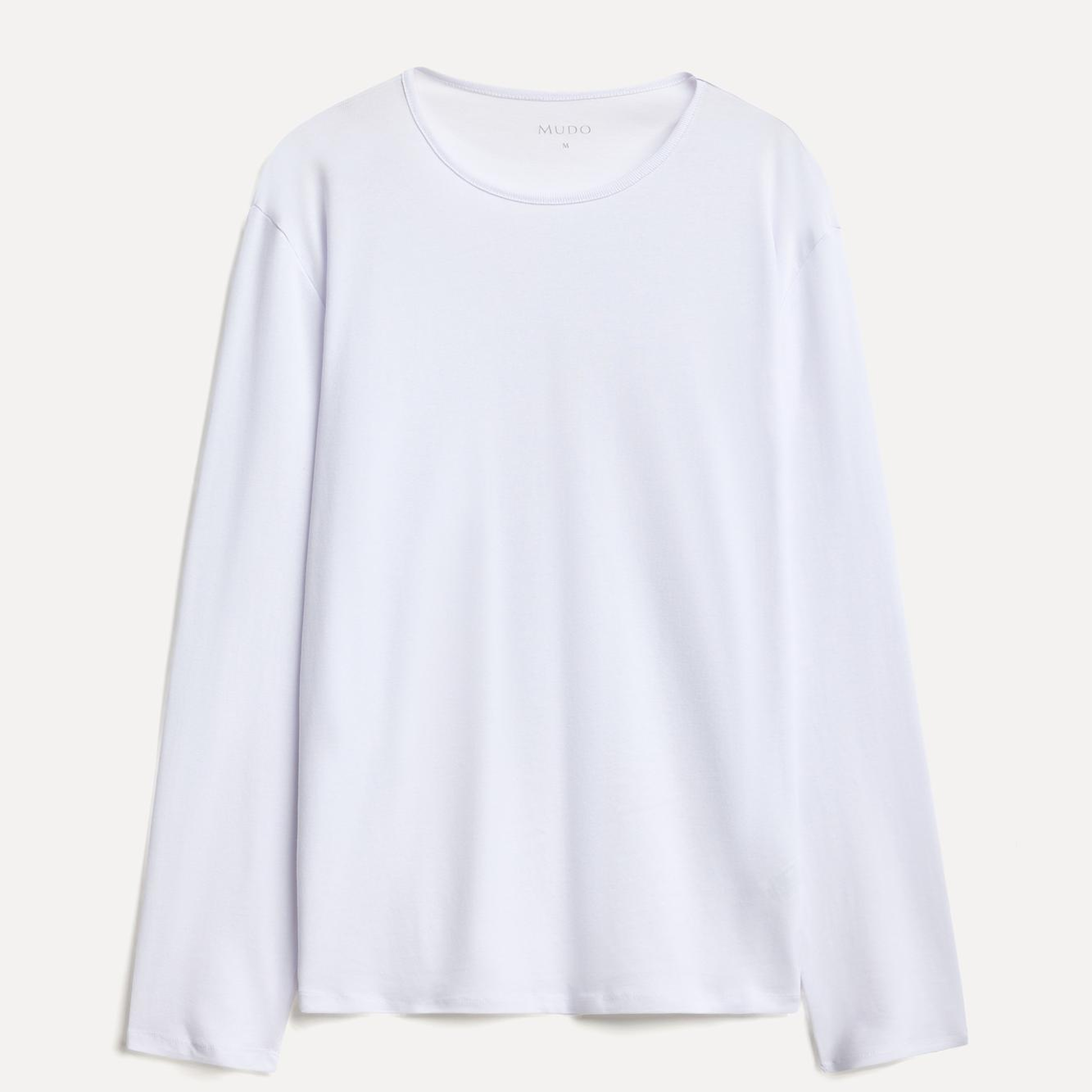 Erkek Beyaz Bisiklet Yaka Uzun Kollu T-Shirt