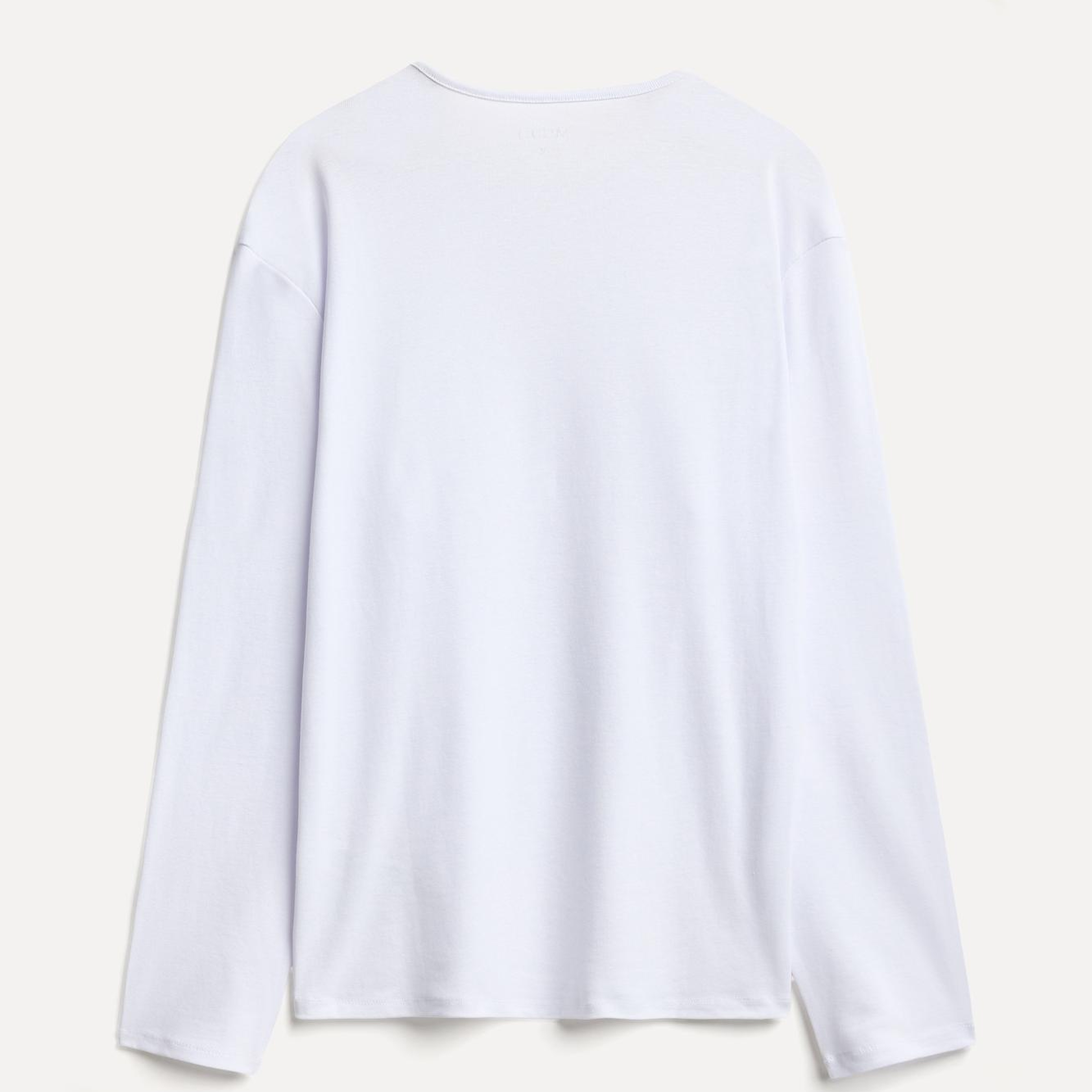 Erkek Beyaz Bisiklet Yaka Uzun Kollu T-Shirt