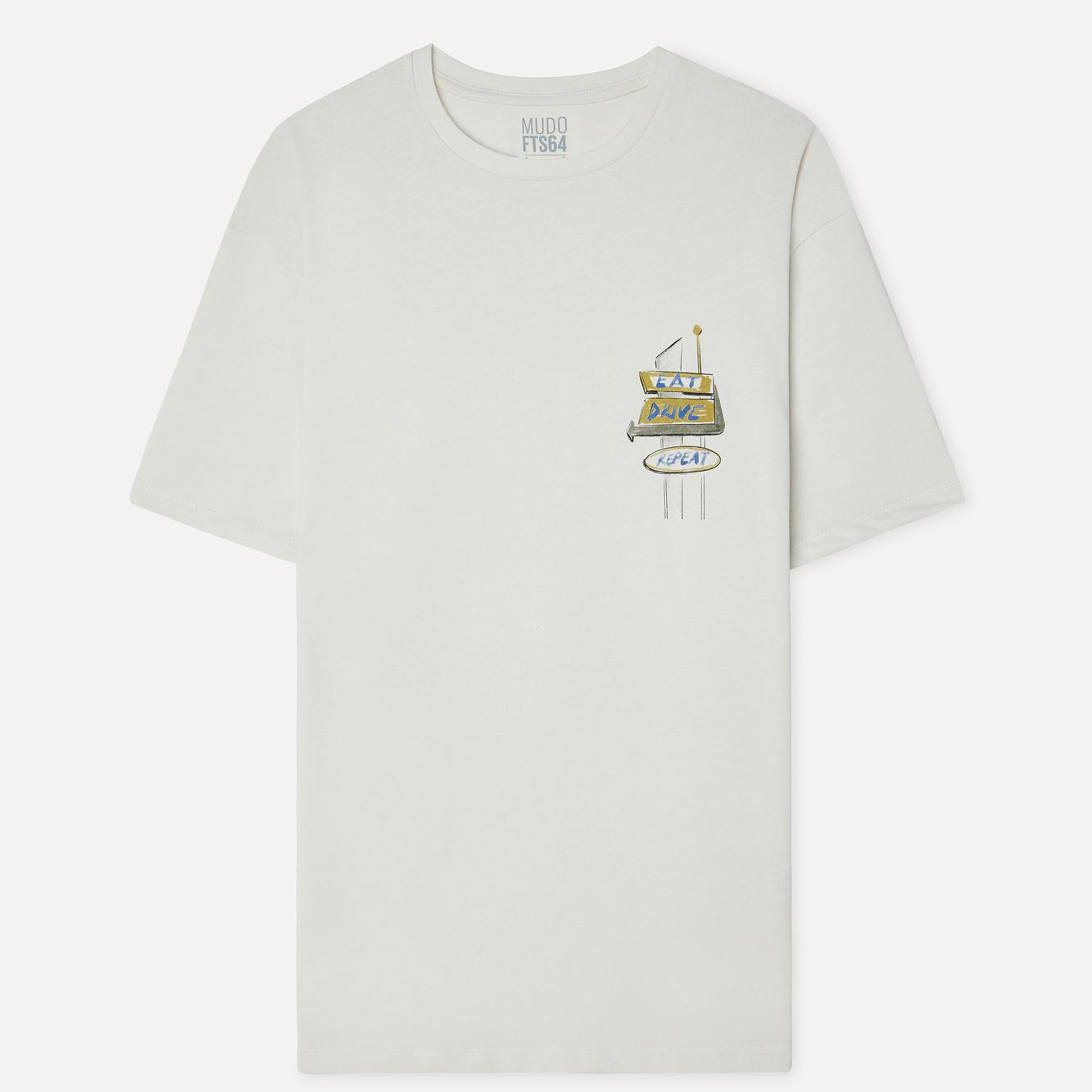 Erkek Kırık Beyaz Baskılı Comfort Fit Bisiklet Yaka T-Shirt