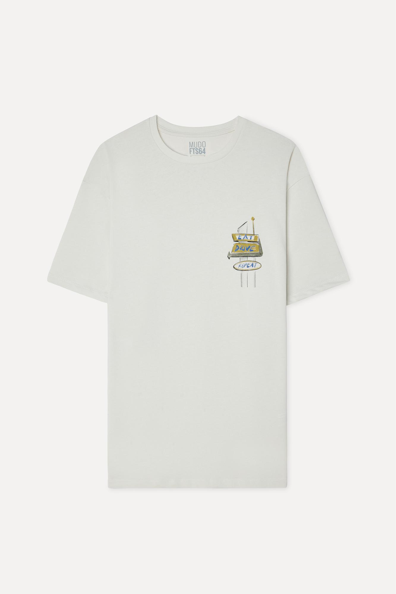 Erkek Kırık Beyaz Baskılı Comfort Fit Bisiklet Yaka T-Shirt