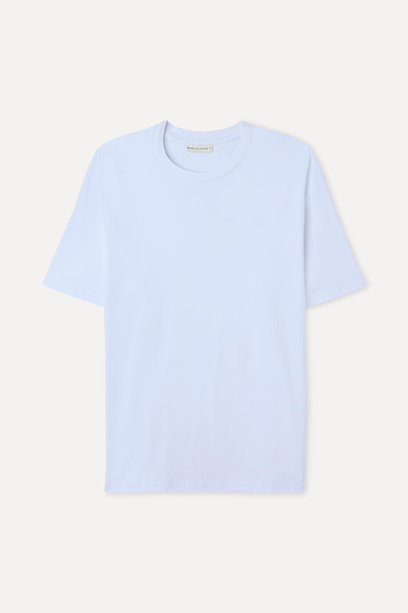 Erkek Beyaz Loose Fit Bisiklet Yaka T-Shirt