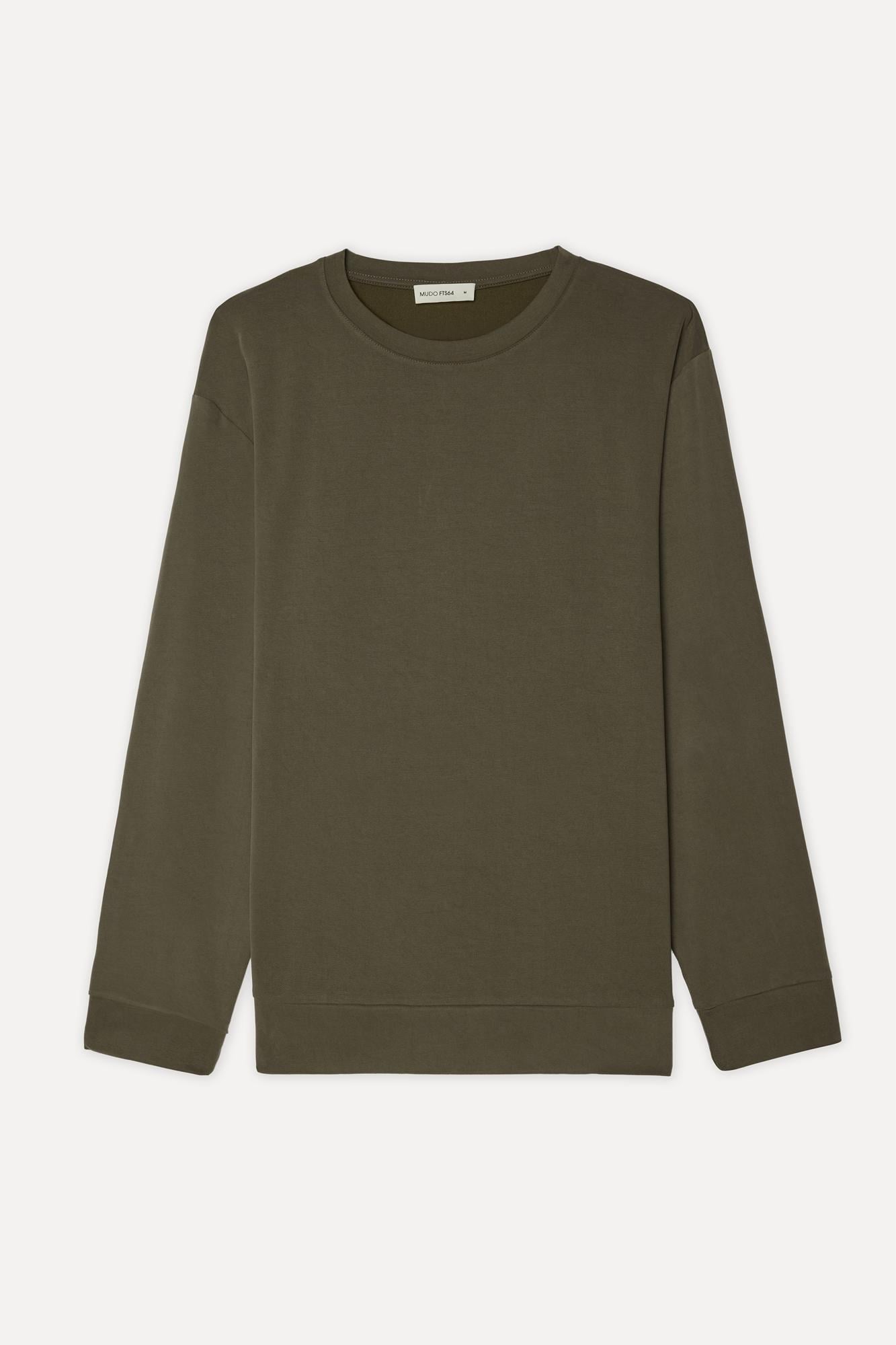 Erkek Haki Modal Karışımlı Bisiklet Yaka Uzun Kollu T-Shirt