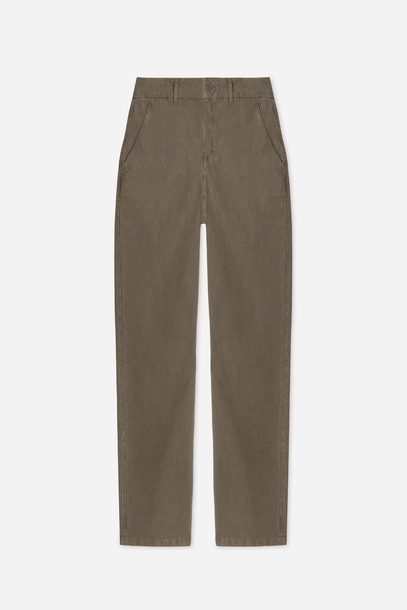 Erkek Vizon Tekstürlü Slim Straight Fit Chino Pantolon