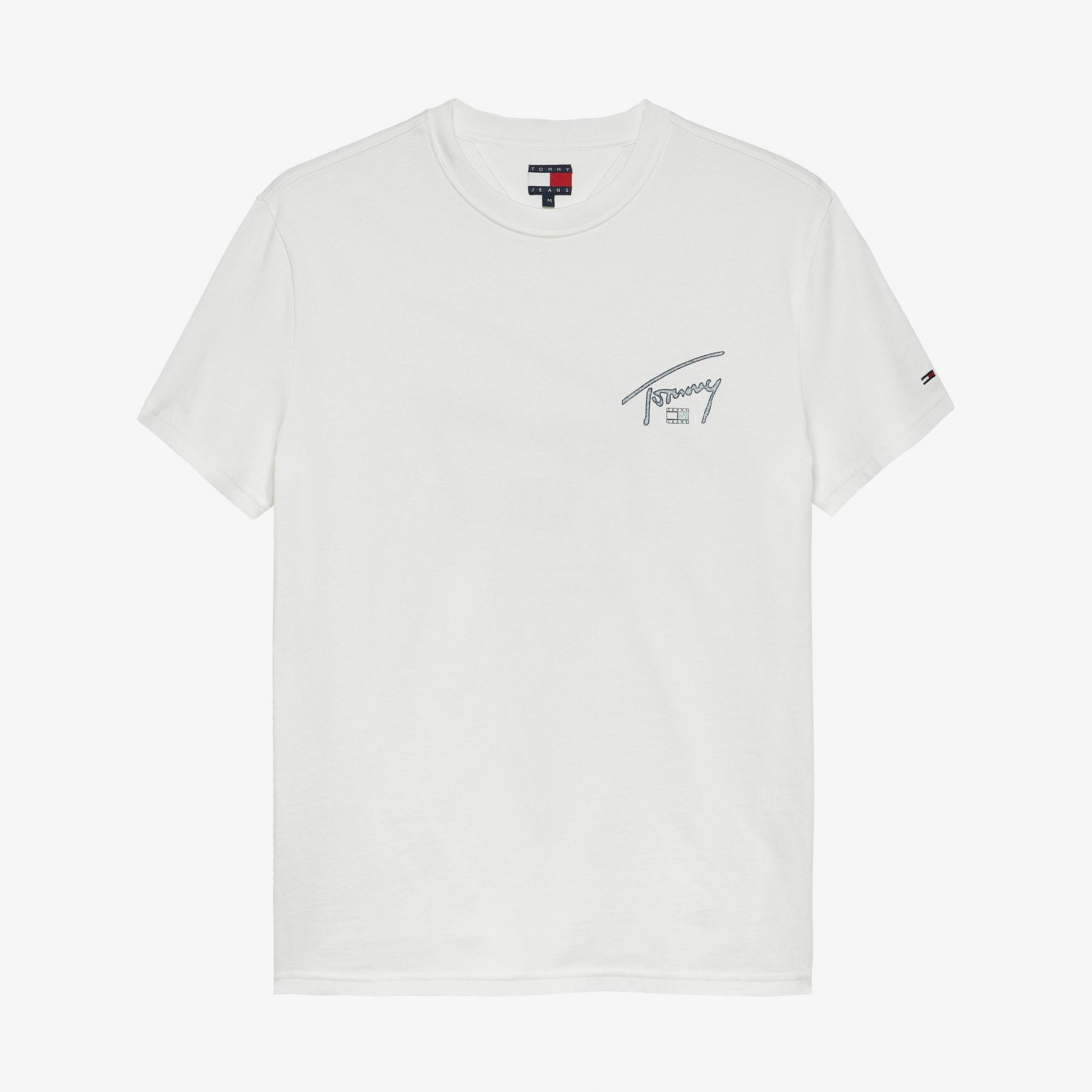 Tommy Hilfiger Regular Sign Backprint Erkek Beyaz T-Shirt