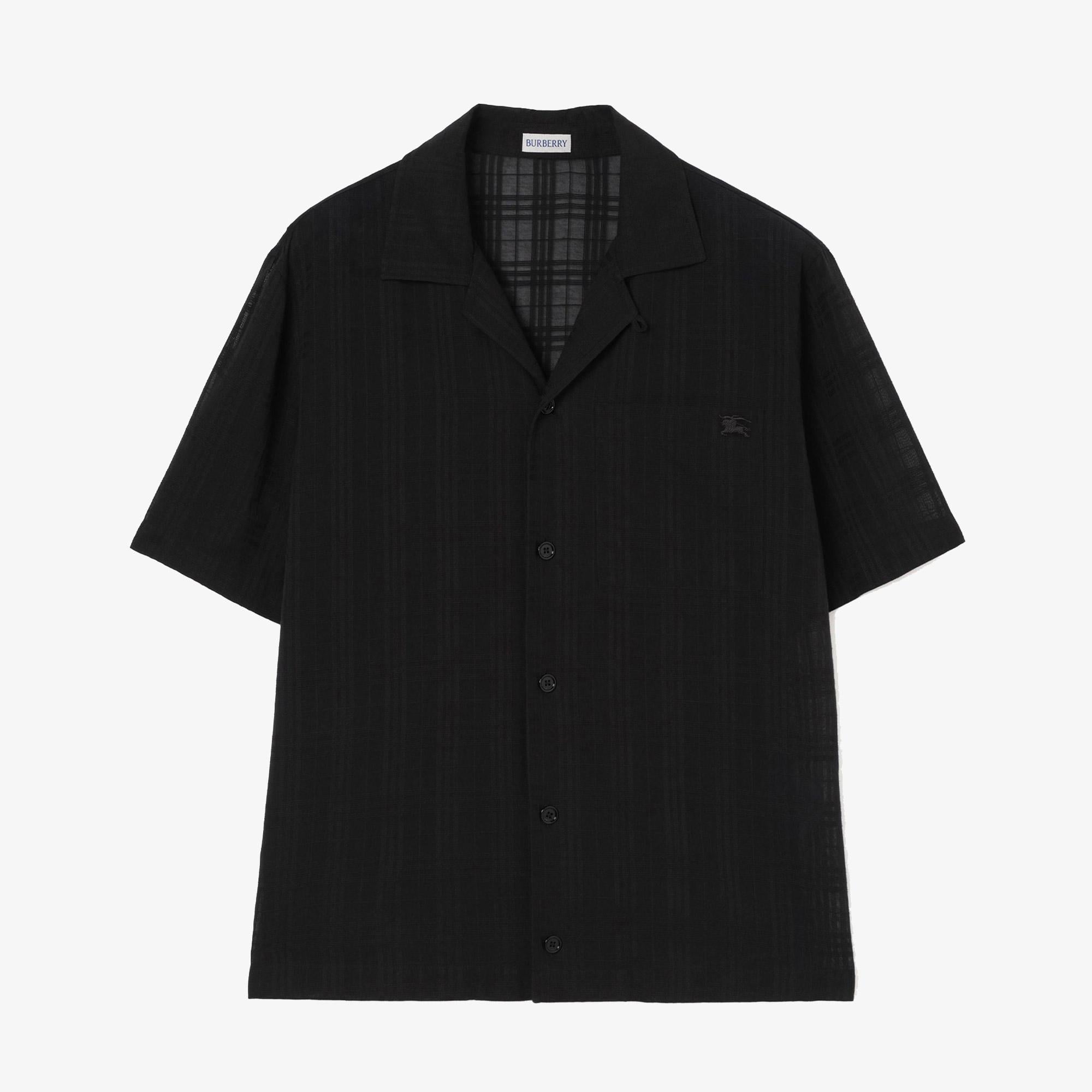 Burberry Relaxed Fit Check Cotton Voile Erkek Siyah Gömlek