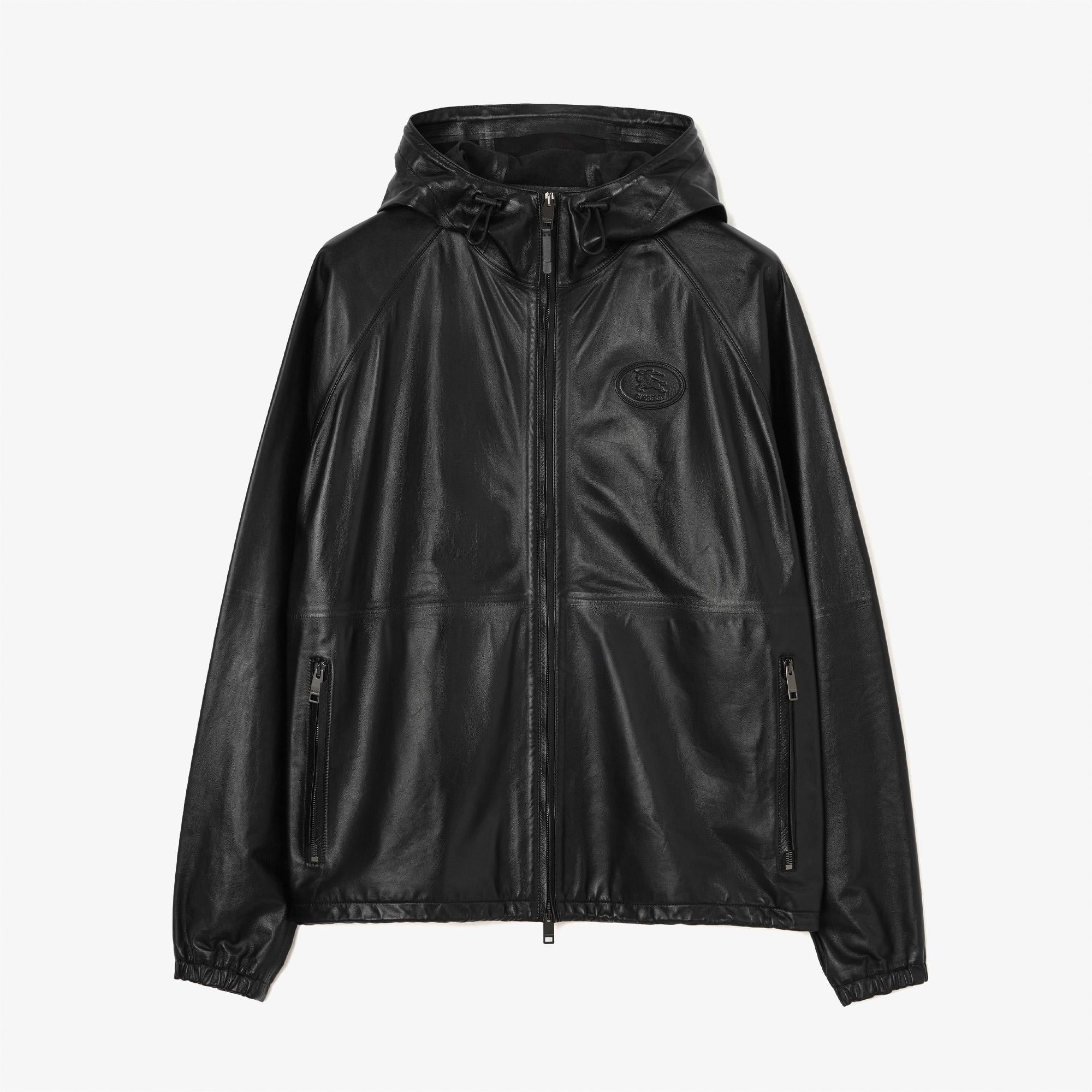 Burberry Clapton Erkek Siyah Deri Mont