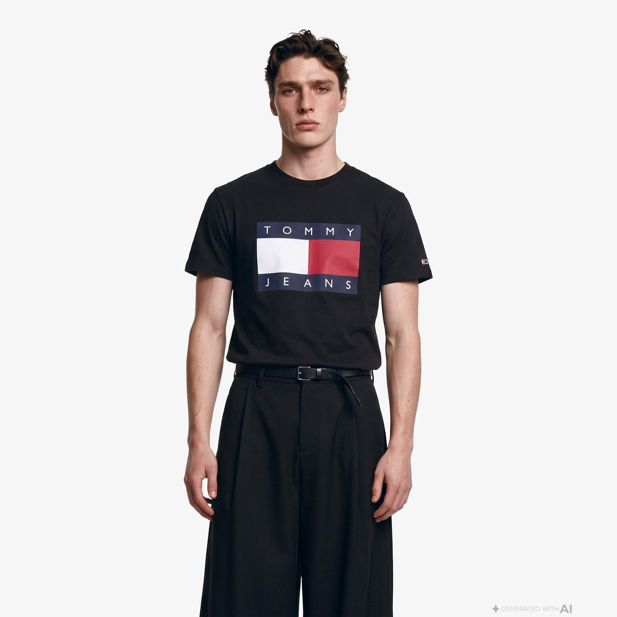 Tommy Hilfiger Big Flag Erkek Siyah T-Shirt