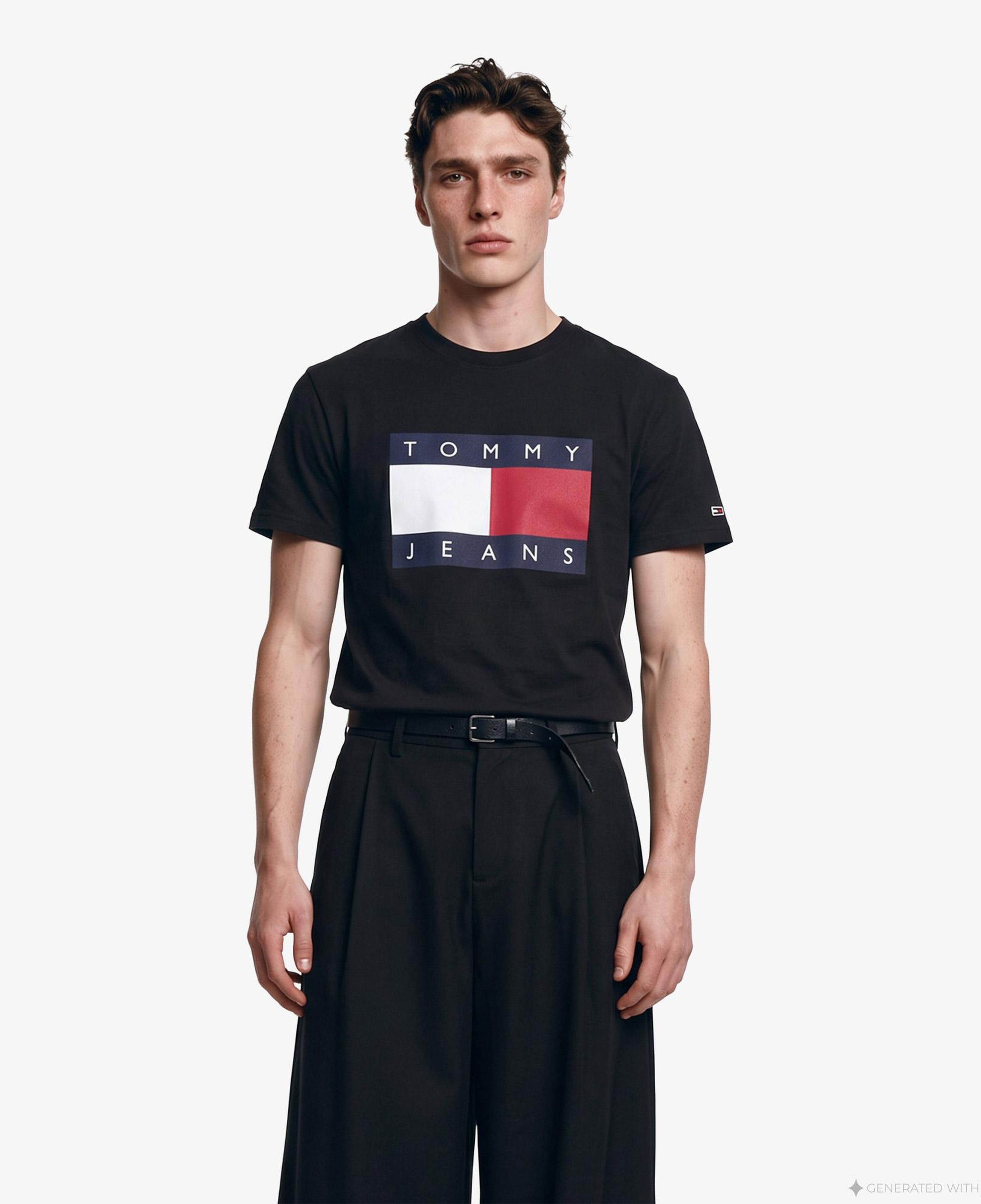 Tommy Hilfiger Big Flag Erkek Siyah T-Shirt