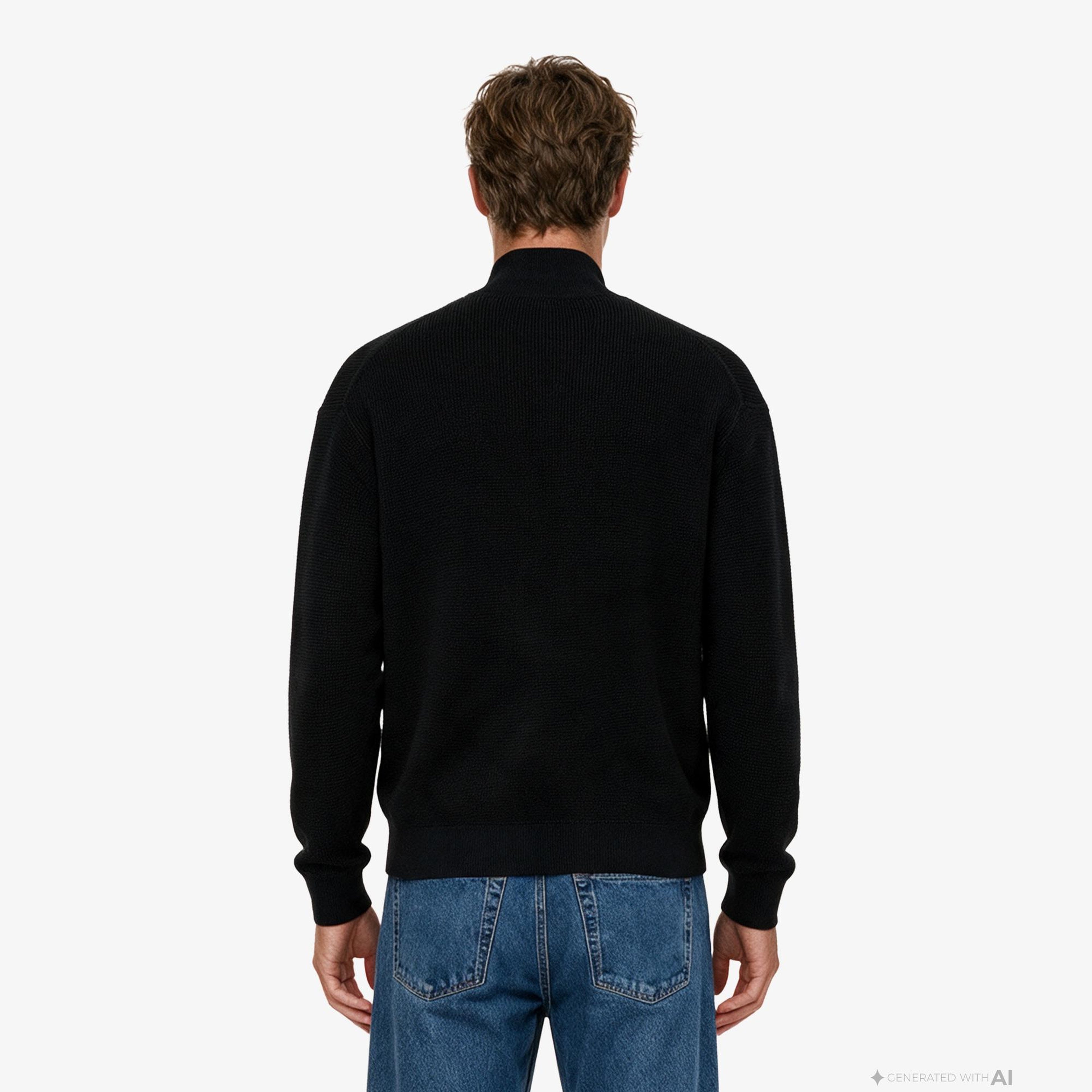 Calvin Klein Cotton Waffle Quarter Zip Erkek Siyah Triko