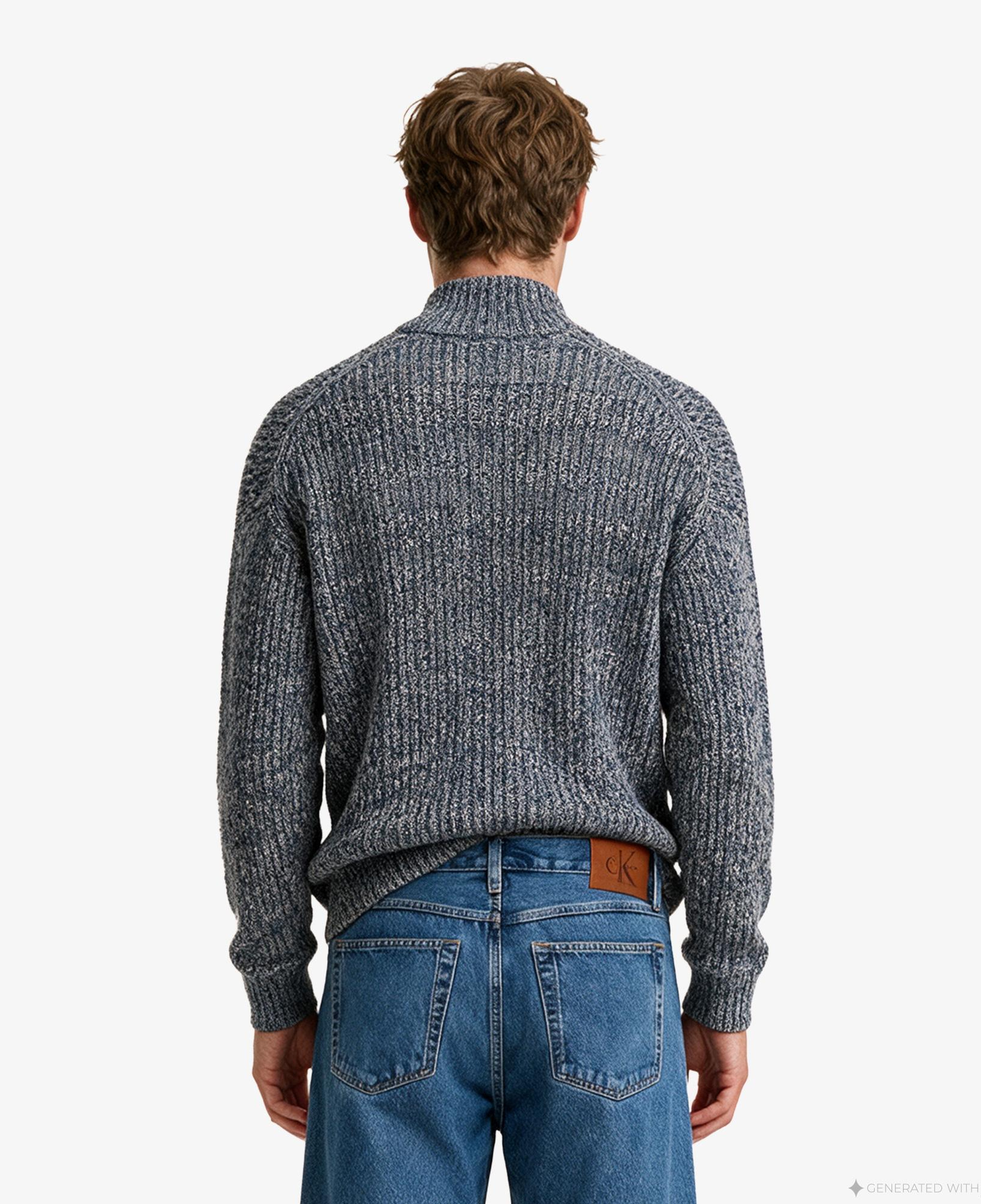 Calvin Klein Vertıcal Texture Cotton Erkek Mavi Triko